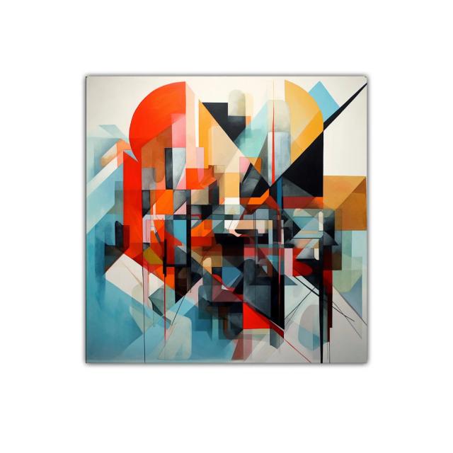 Cuadro abstracto con geometría y colores vibrantes