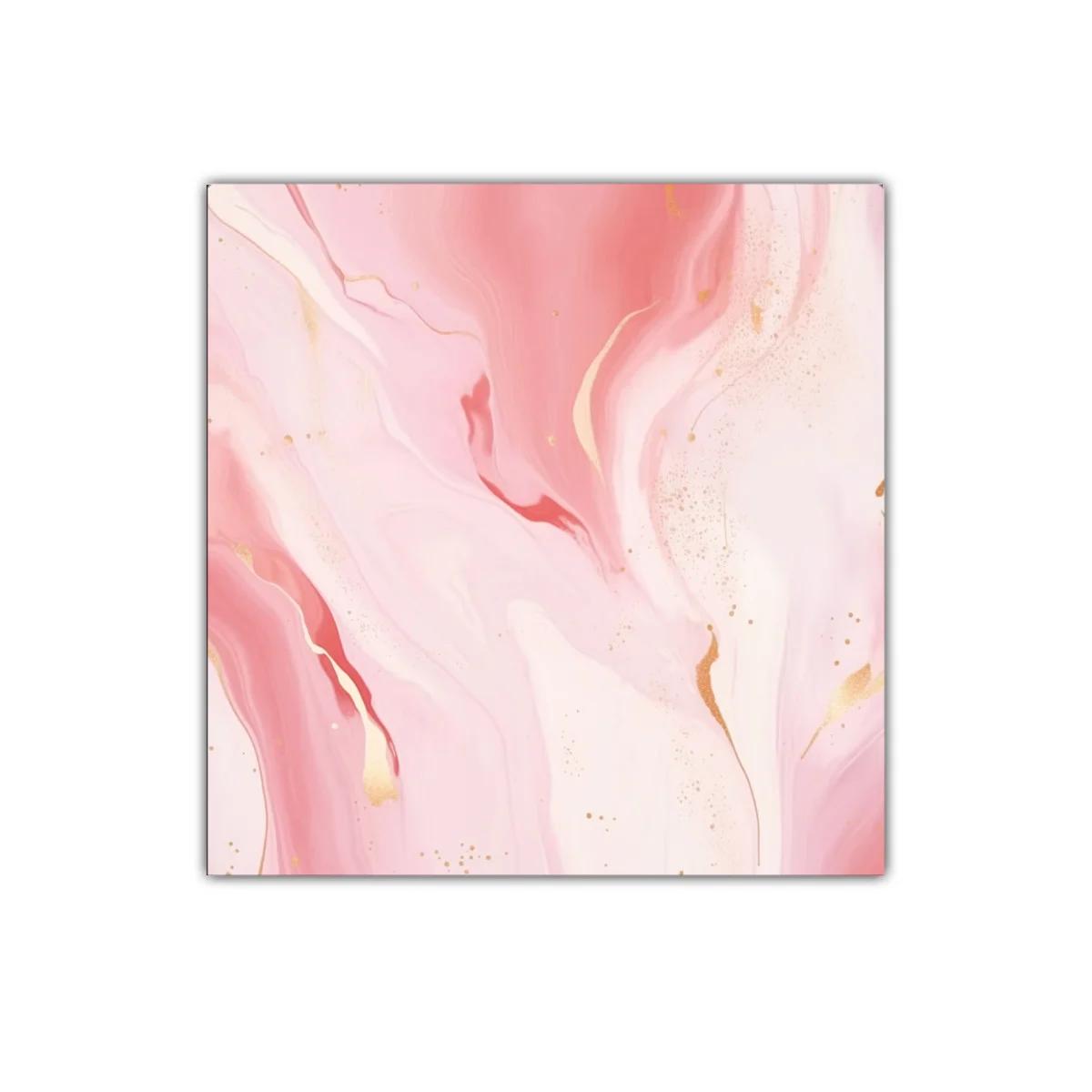 Cuadro abstracto en tonos rosa y detalles dorados elegantes