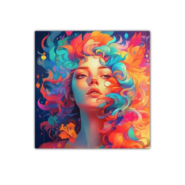 Retrato femenino con vibrante cabello multicolor