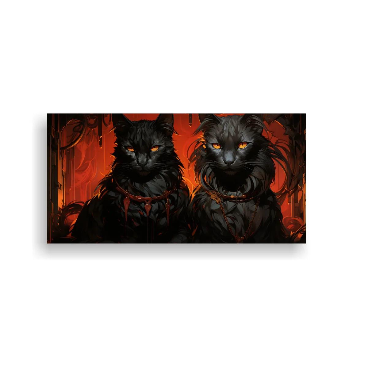 Cuadro dos gatos negros con lazos rojos
