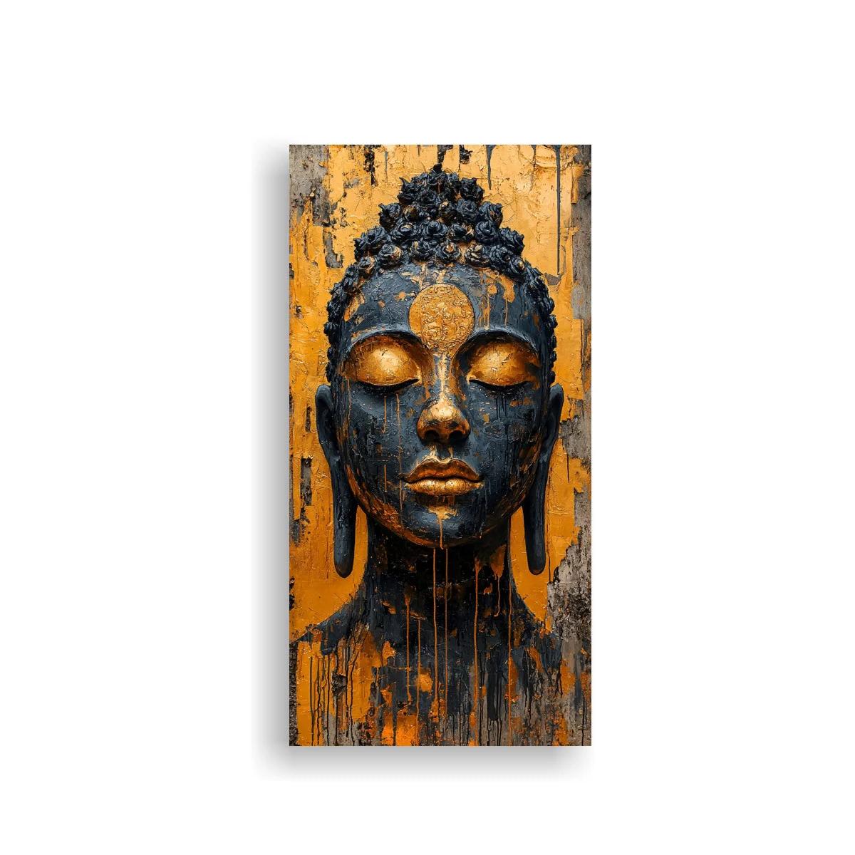 Cuadro rostro de Buda con chorreados envejecidos