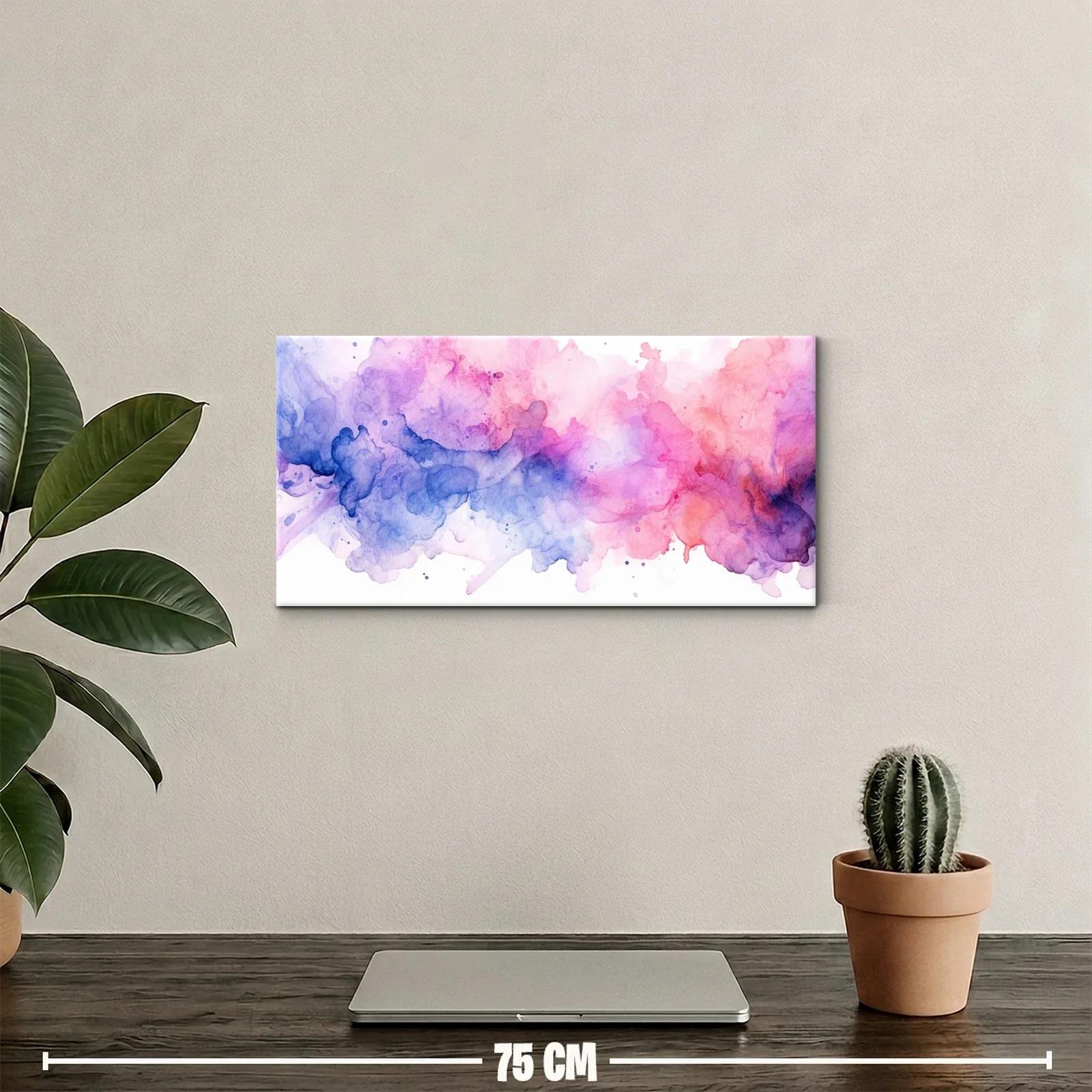 Cuadro mancha de acuarela en rosa y violeta con veladuras horizontales — miniatura 2
