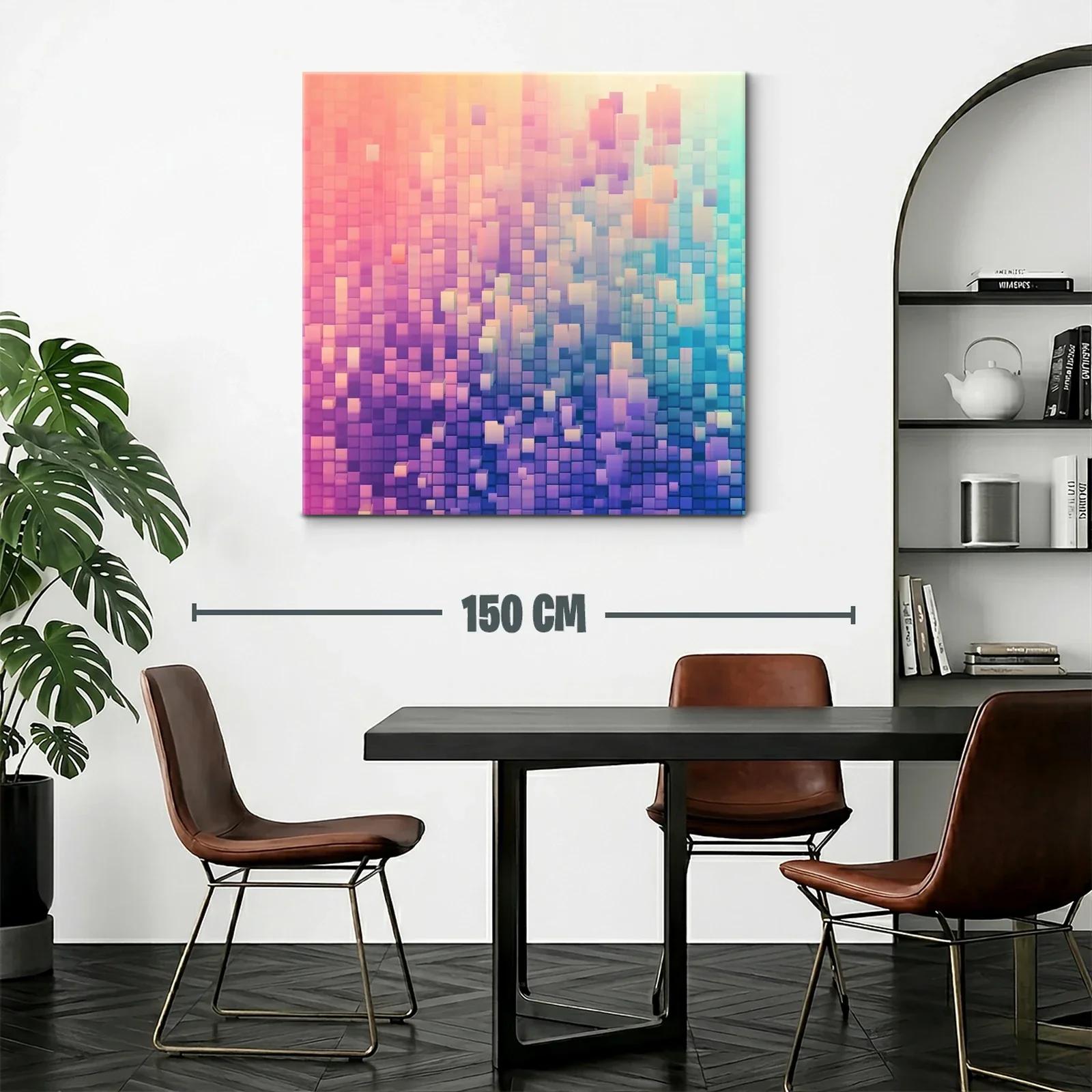 Cuadro abstracto con cubos en tonos pastel vibrantes — miniatura 2
