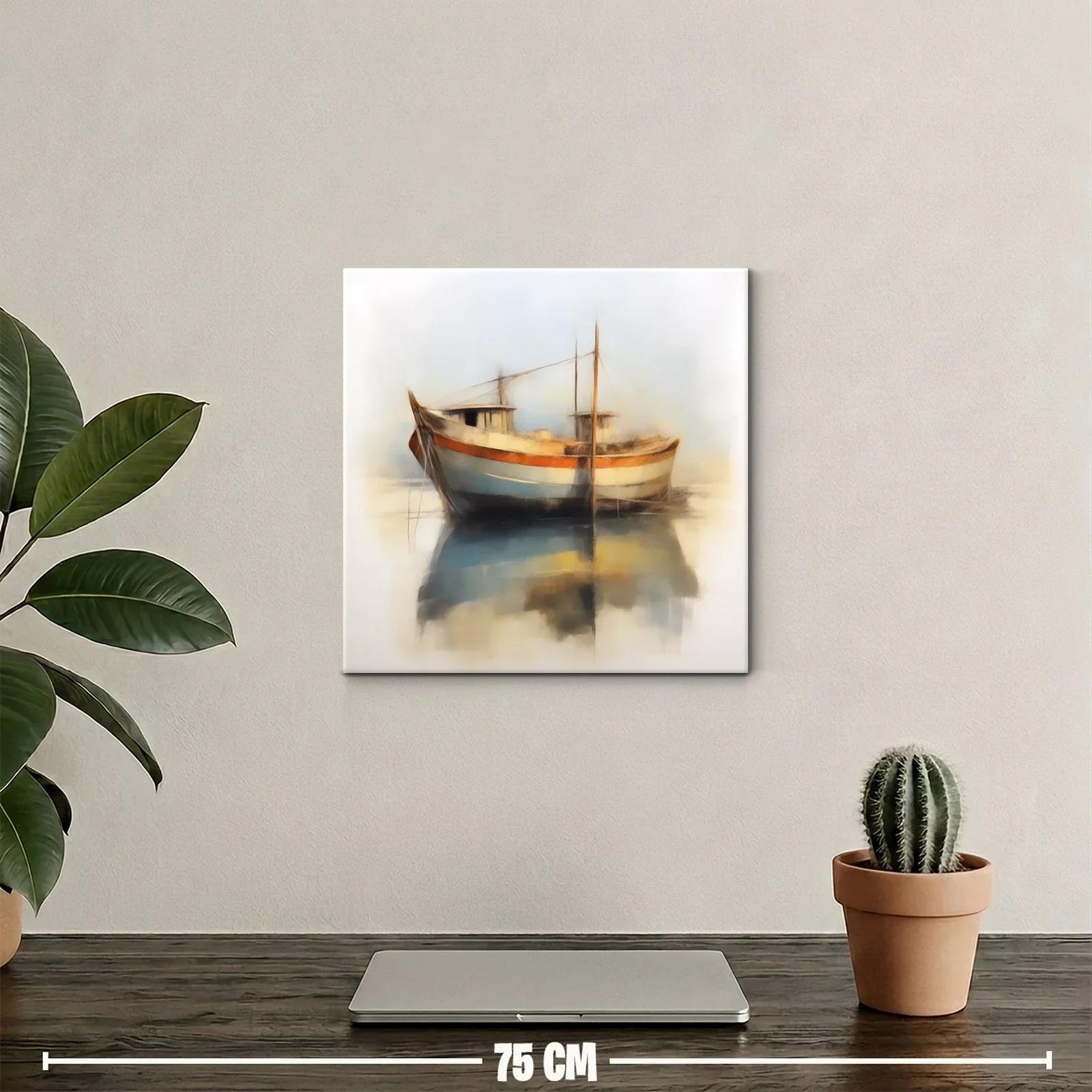 Barco pesquero en tonos suaves y reflejos calmados — miniatura 2