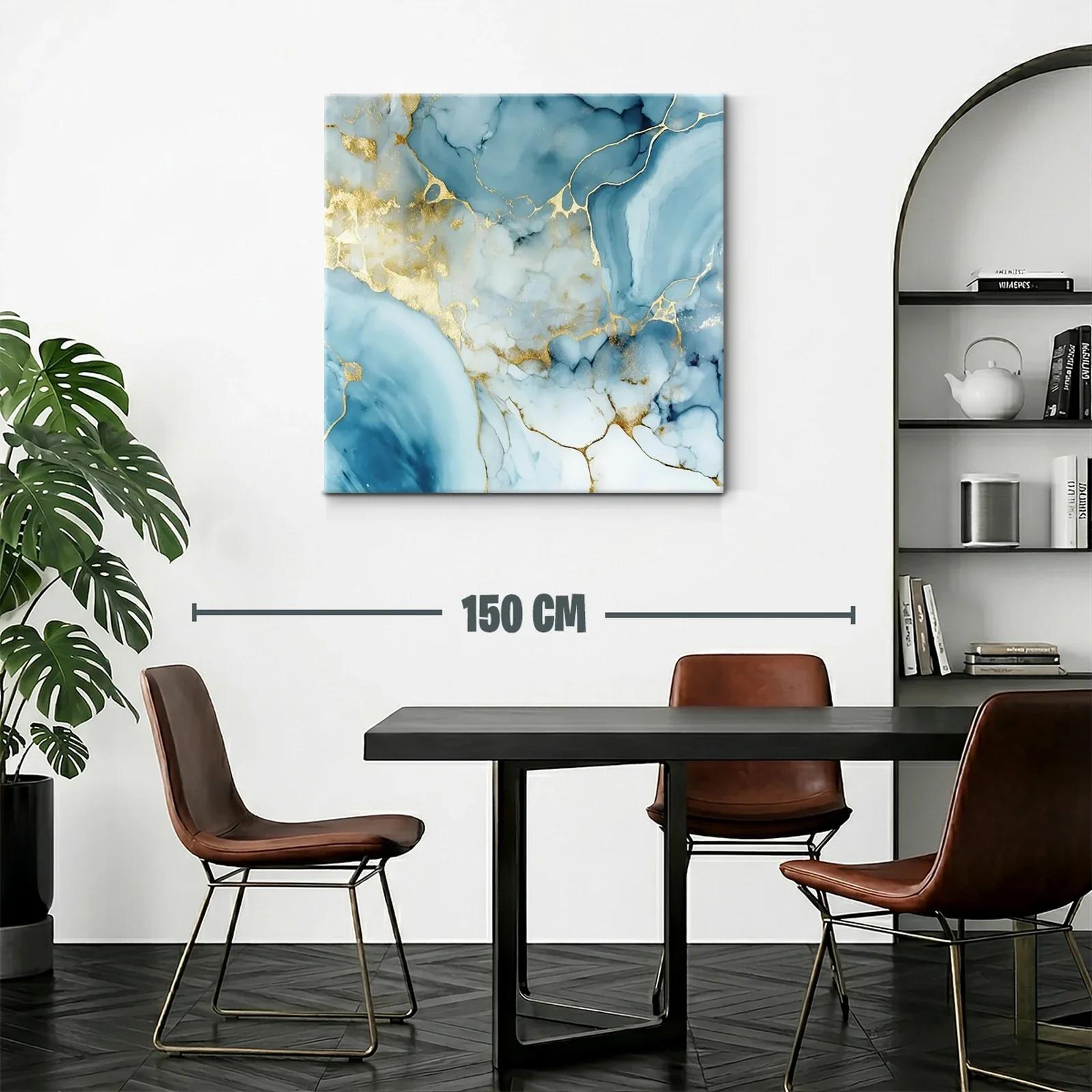 Cuadro abstracto con tonos azules y detalles dorados elegantes — miniatura 2