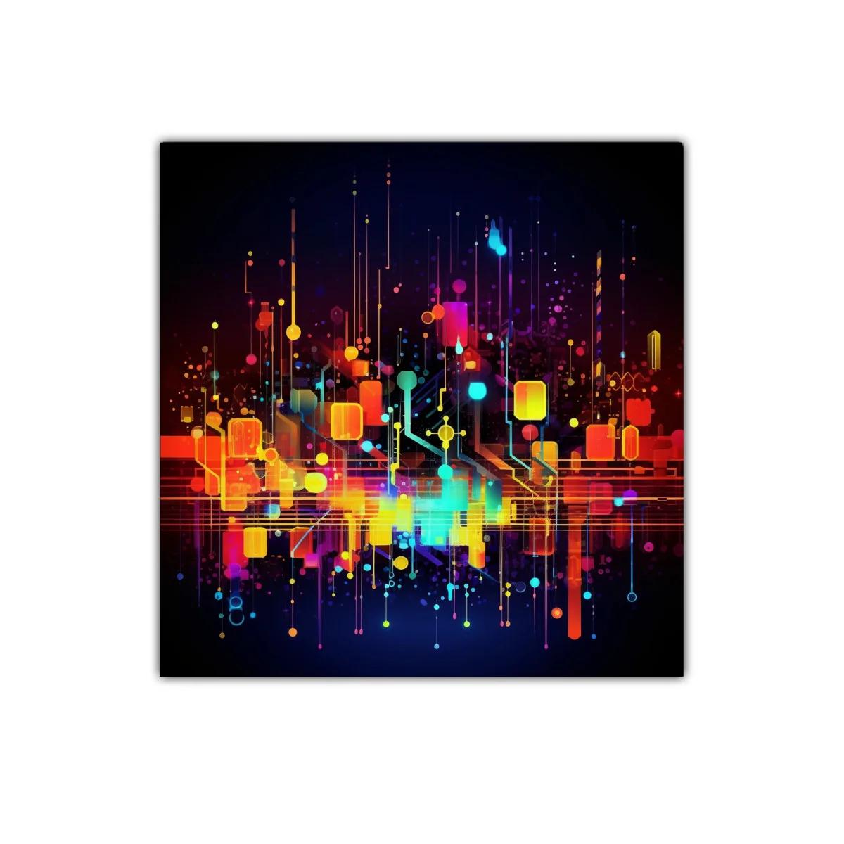Cuadro decorativo ritmo vibrante y tecnología en colores neón