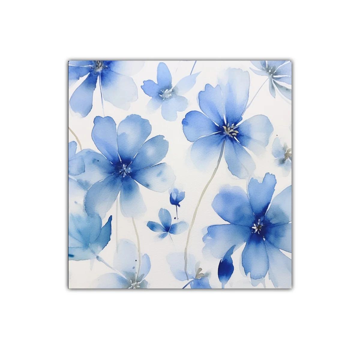 Cuadro decorativo con flores azules en estilo acuarela