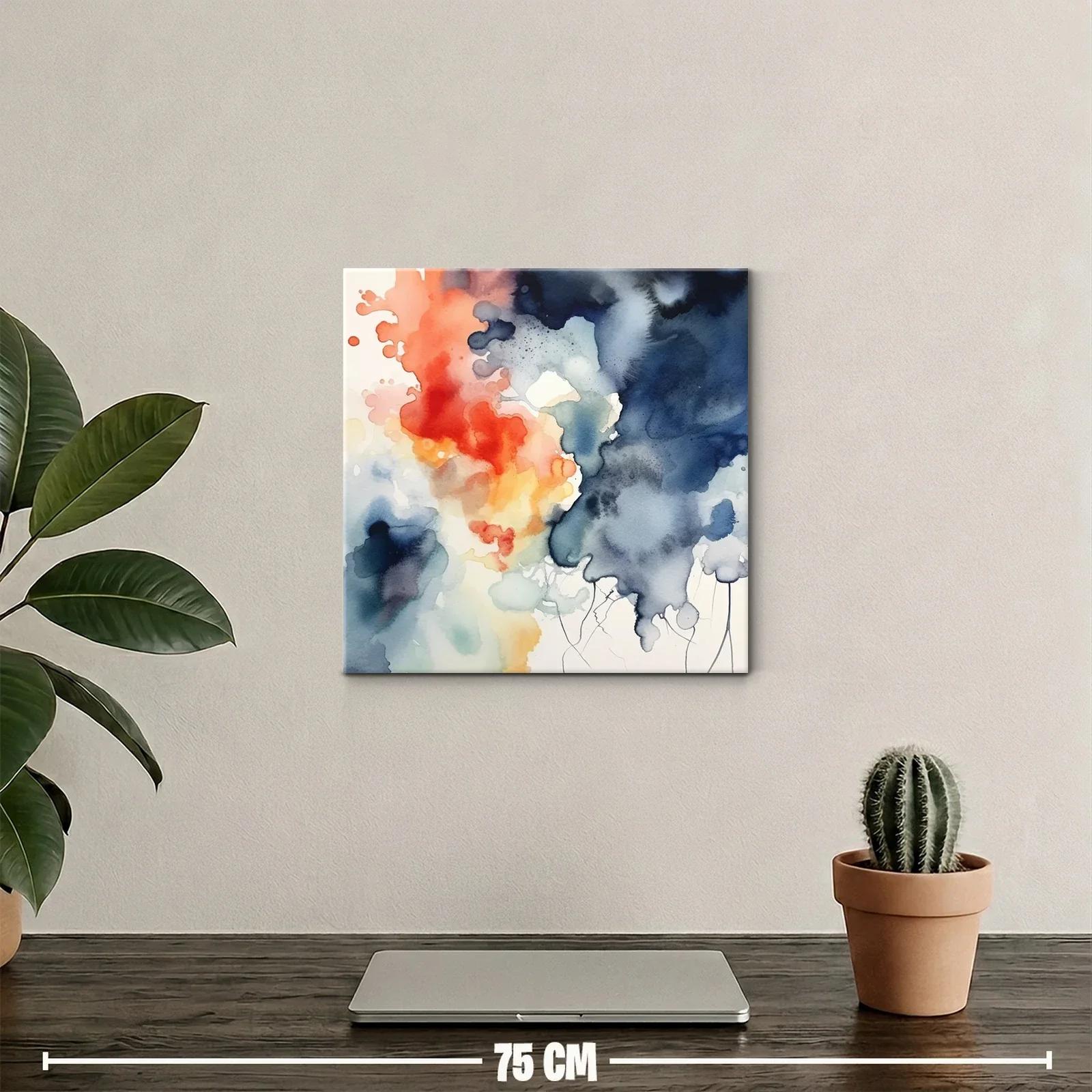 Cuadro abstracto con tonos cálidos y fríos vibrantes — miniatura 2