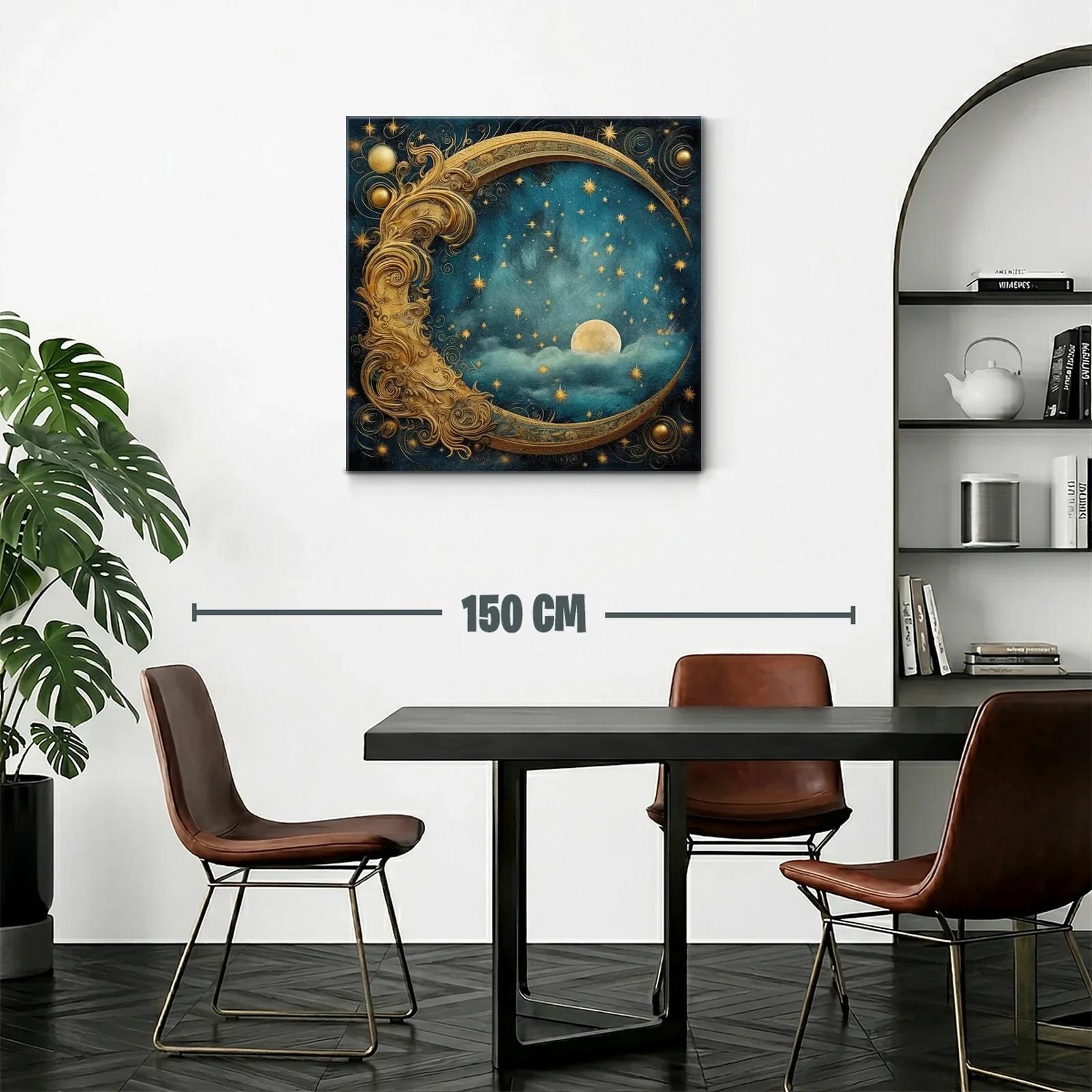 Luna Dorada entre Estrellas en Cielo Nocturno Azul Profundo — miniatura 2