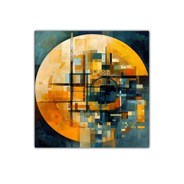 Composición geométrica con tonos cálidos y fríos contrastantes