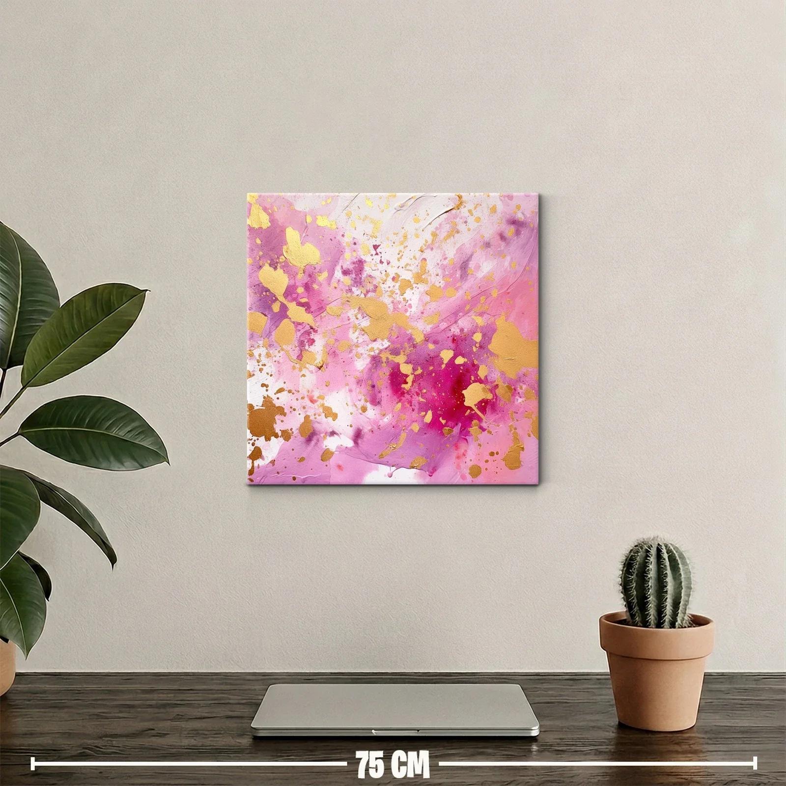 Cuadro abstracto con explosión de dorado y tonos rosas — miniatura 2