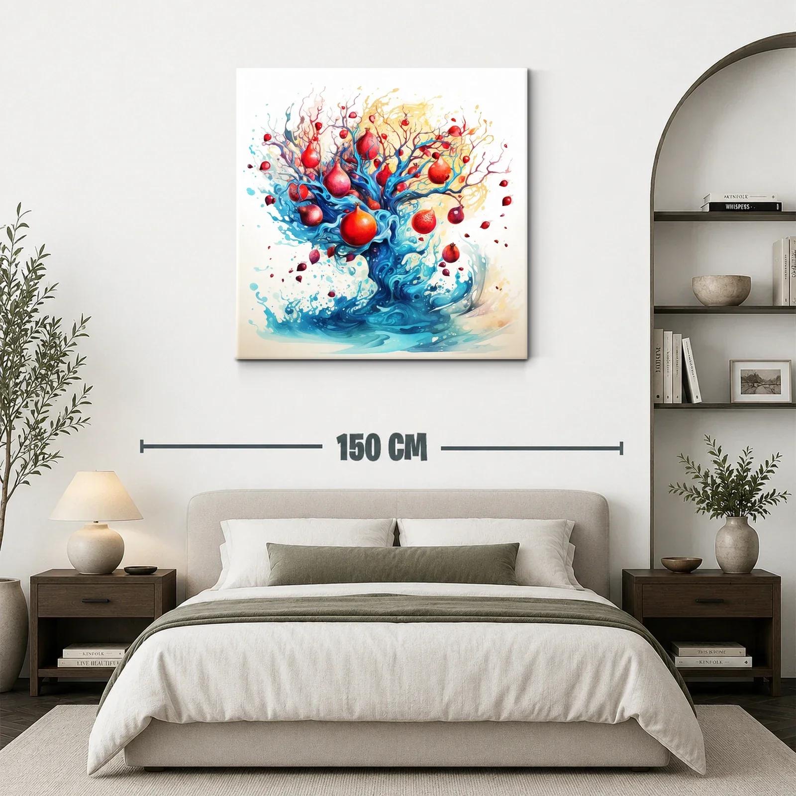 Cuadro artístico con árbol de granadas vibrantes y flujo azul — miniatura 3