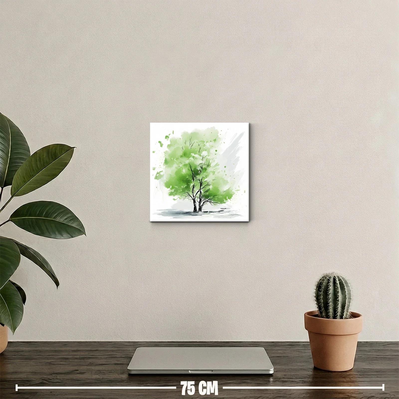 Cuadro decorativo con árbol en tonos verdes suaves — miniatura 2