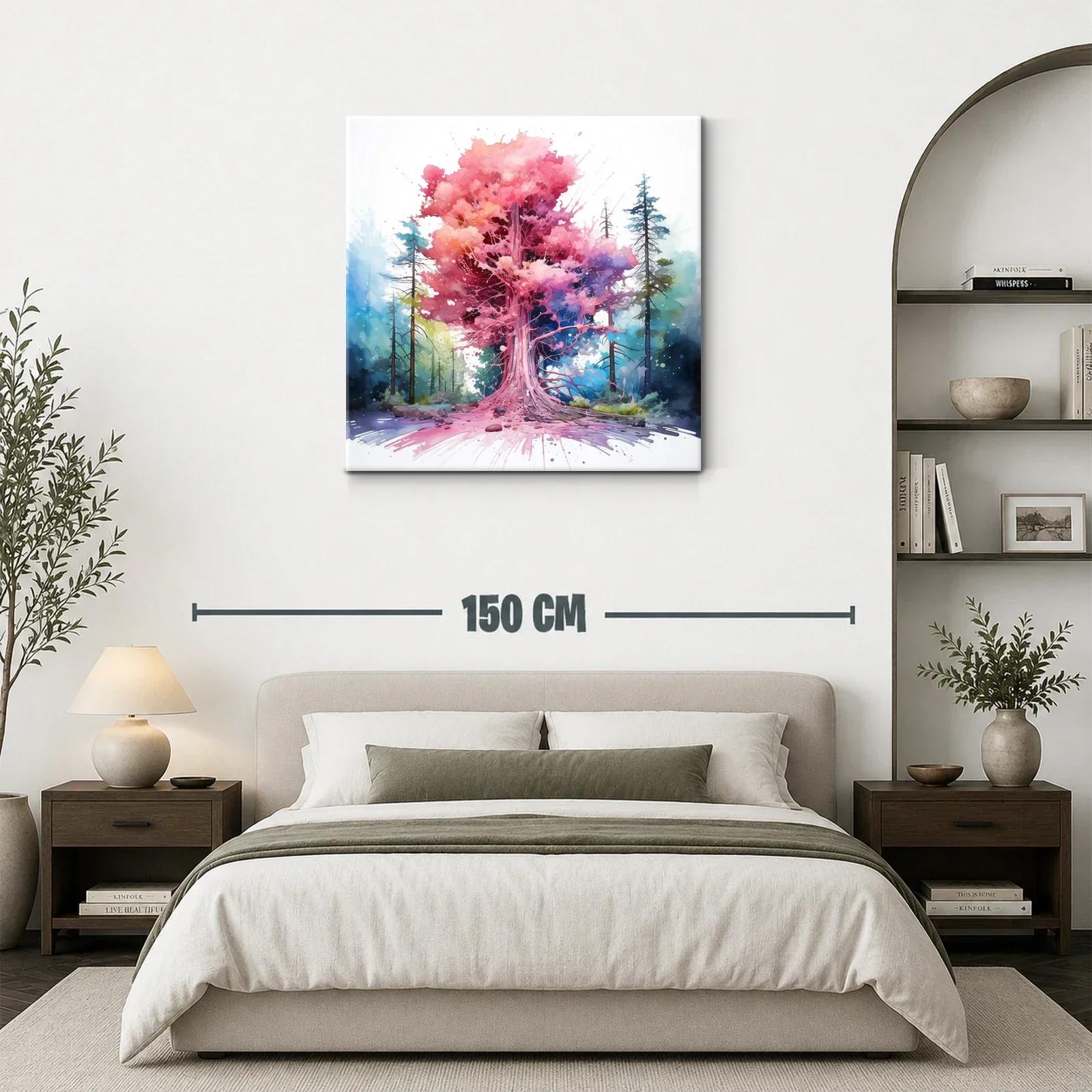 Árbol vibrante con tonos rosas y azules en bosque místico — miniatura 3