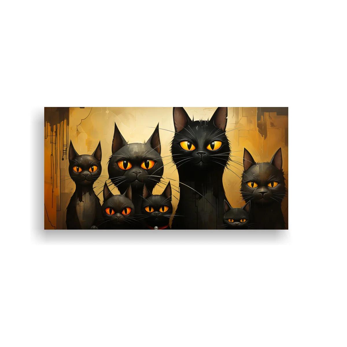 Cuadro grupo de gatos negros de ojos amarillos