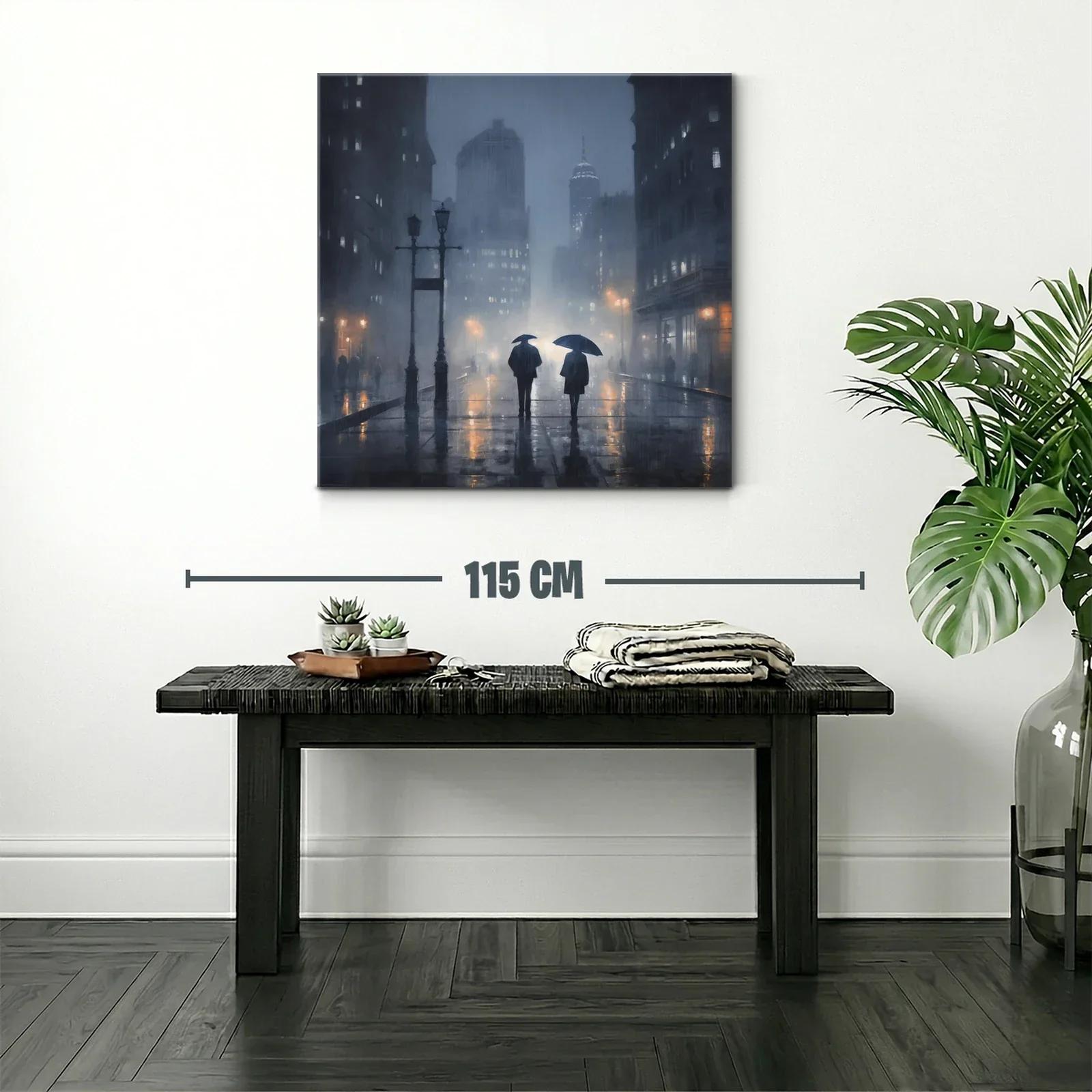 Escena urbana nocturna bajo la lluvia con dos figuras — miniatura 2