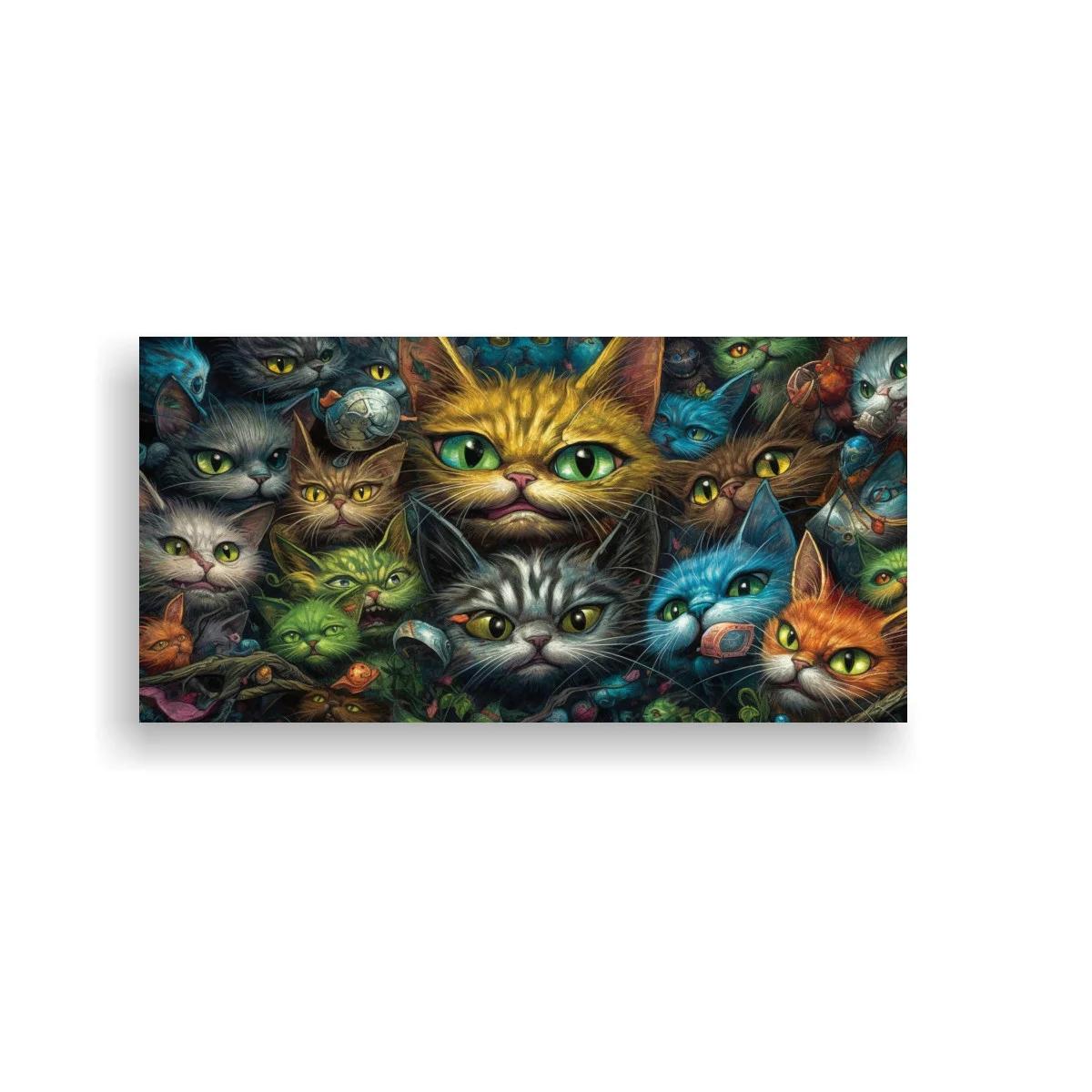Cuadro grupo de gatos de ojos grandes en tonos menta y turquesa — imagen principal