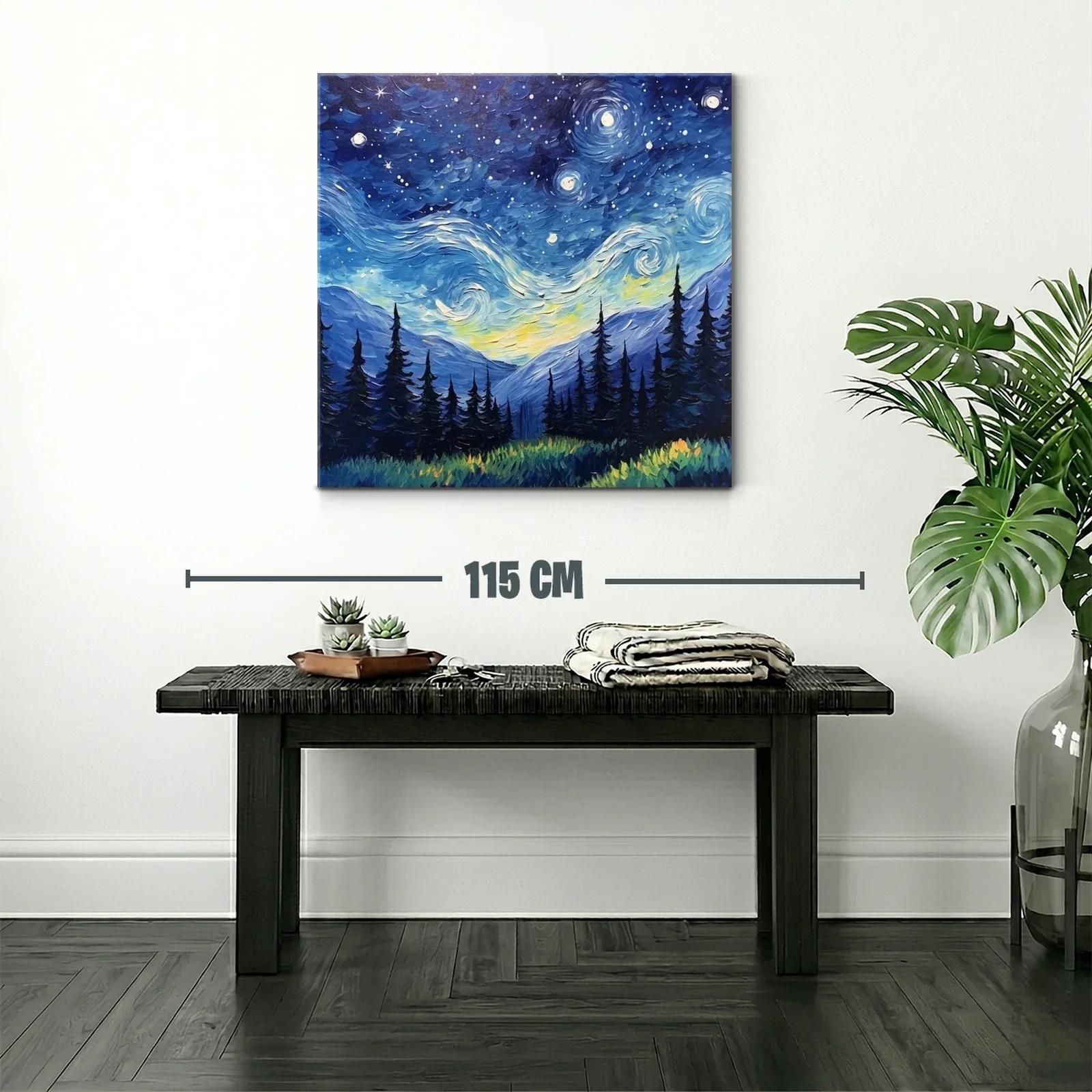 Paisaje nocturno con cielo estrellado sobre montañas y bosque — miniatura 2