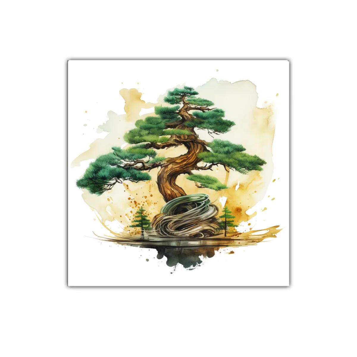 Árbol bonsái con tonos verdes y tierra para decoración