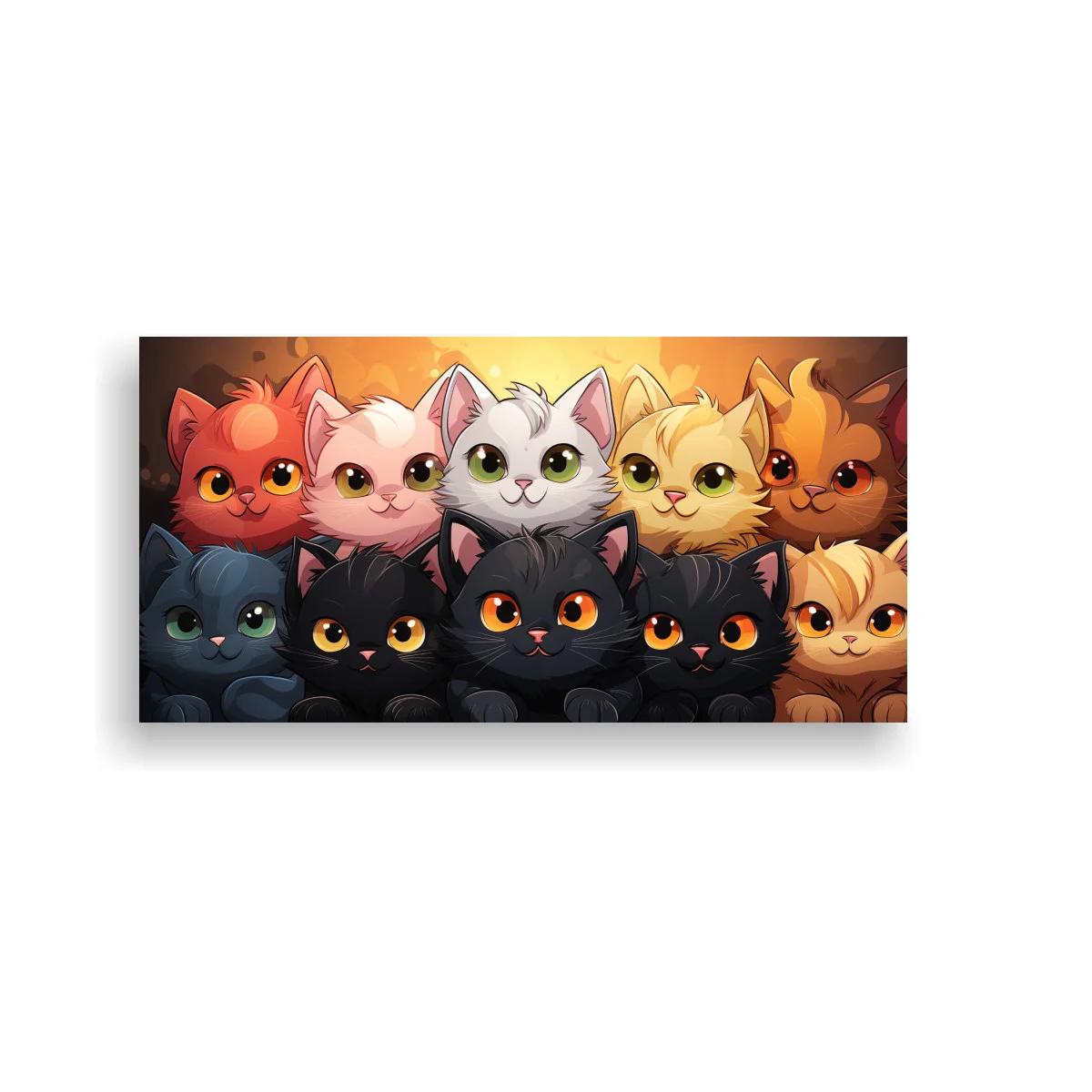 Cuadro grupo de gatitos de ojos grandes con fondo cálido