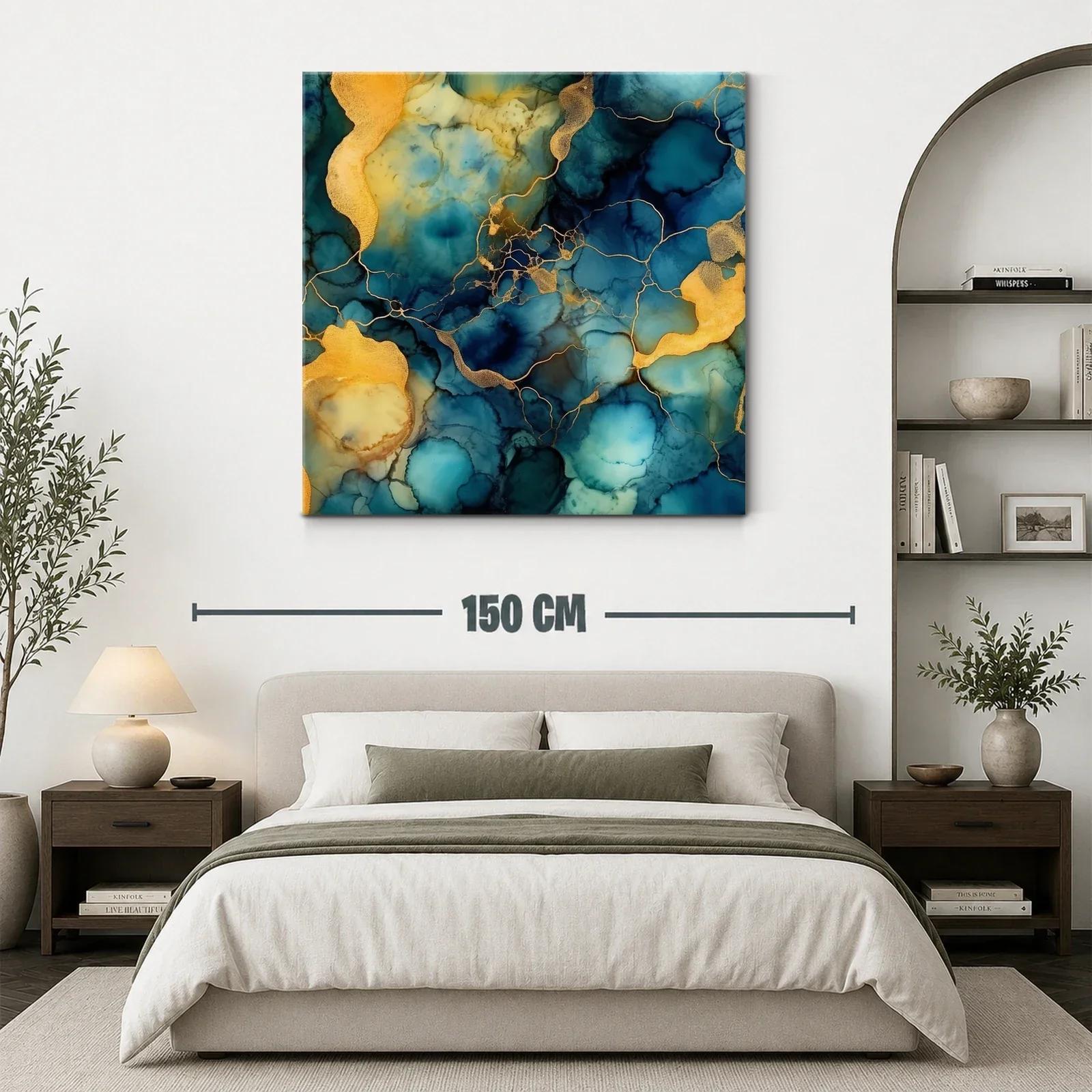 Cuadro abstracto en tonos azules y dorados modernos — miniatura 3