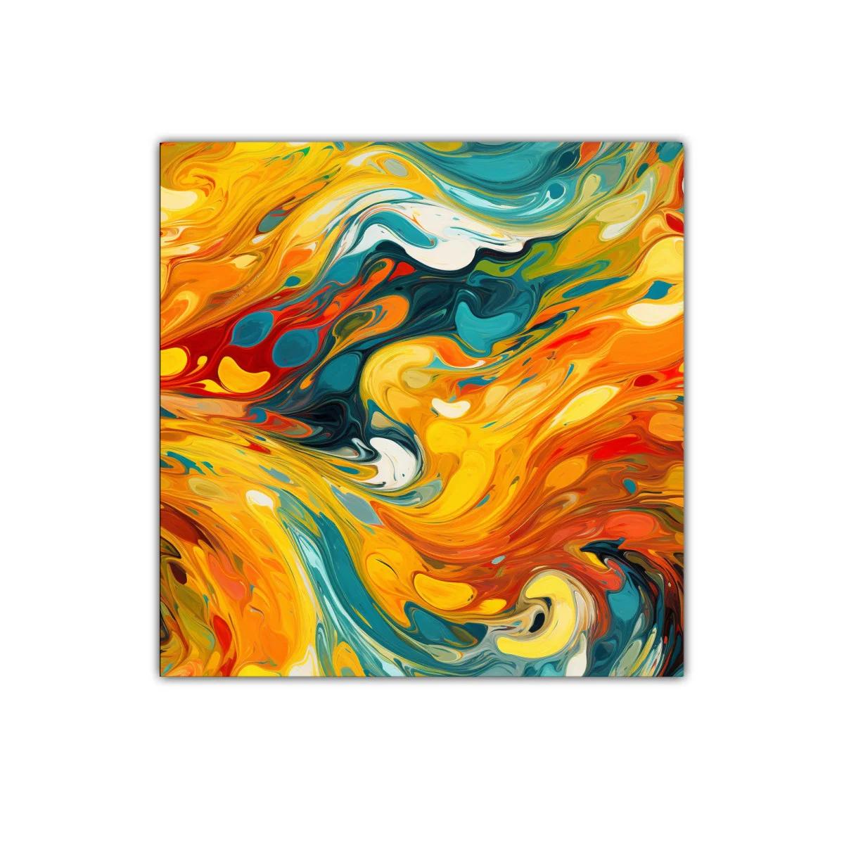 Arte abstracto dinámico con tonos cálidos y fríos vibrantes