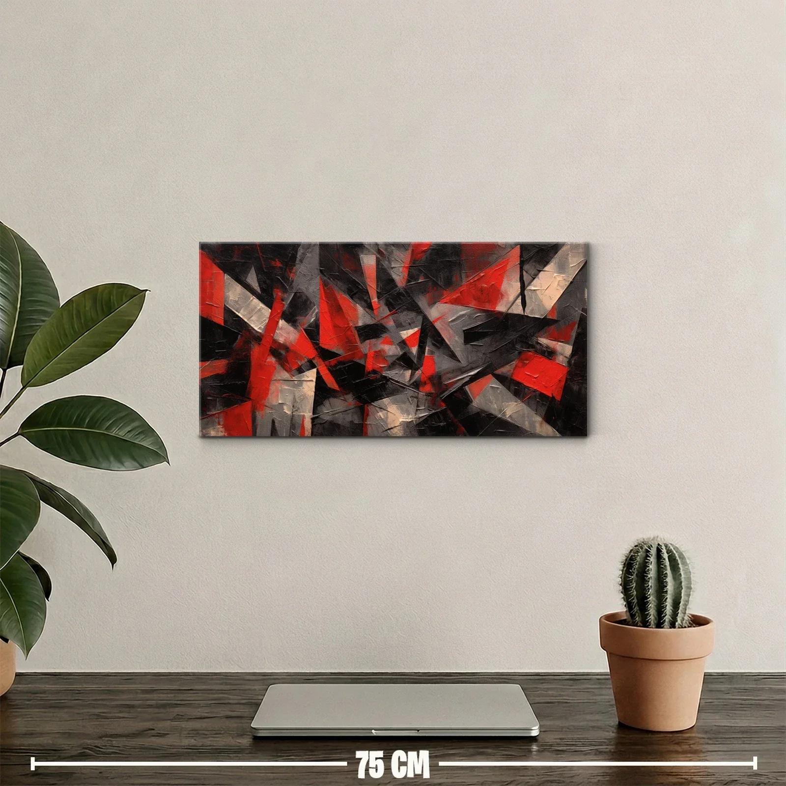Cuadro abstracción geométrica fragmentada en grises y rojo — miniatura 2