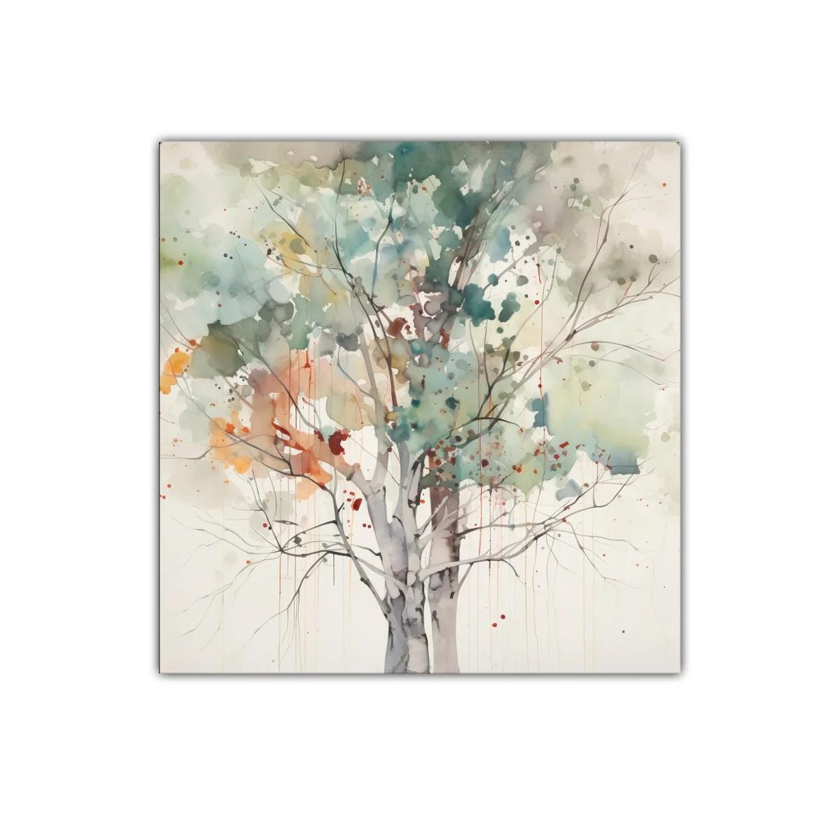 Árbol con tonos suaves y detalles en acuarela vibrante