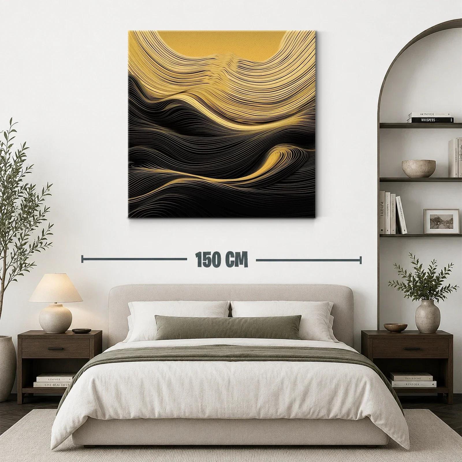 Cuadro abstracto líneas doradas y negras en movimiento — miniatura 3
