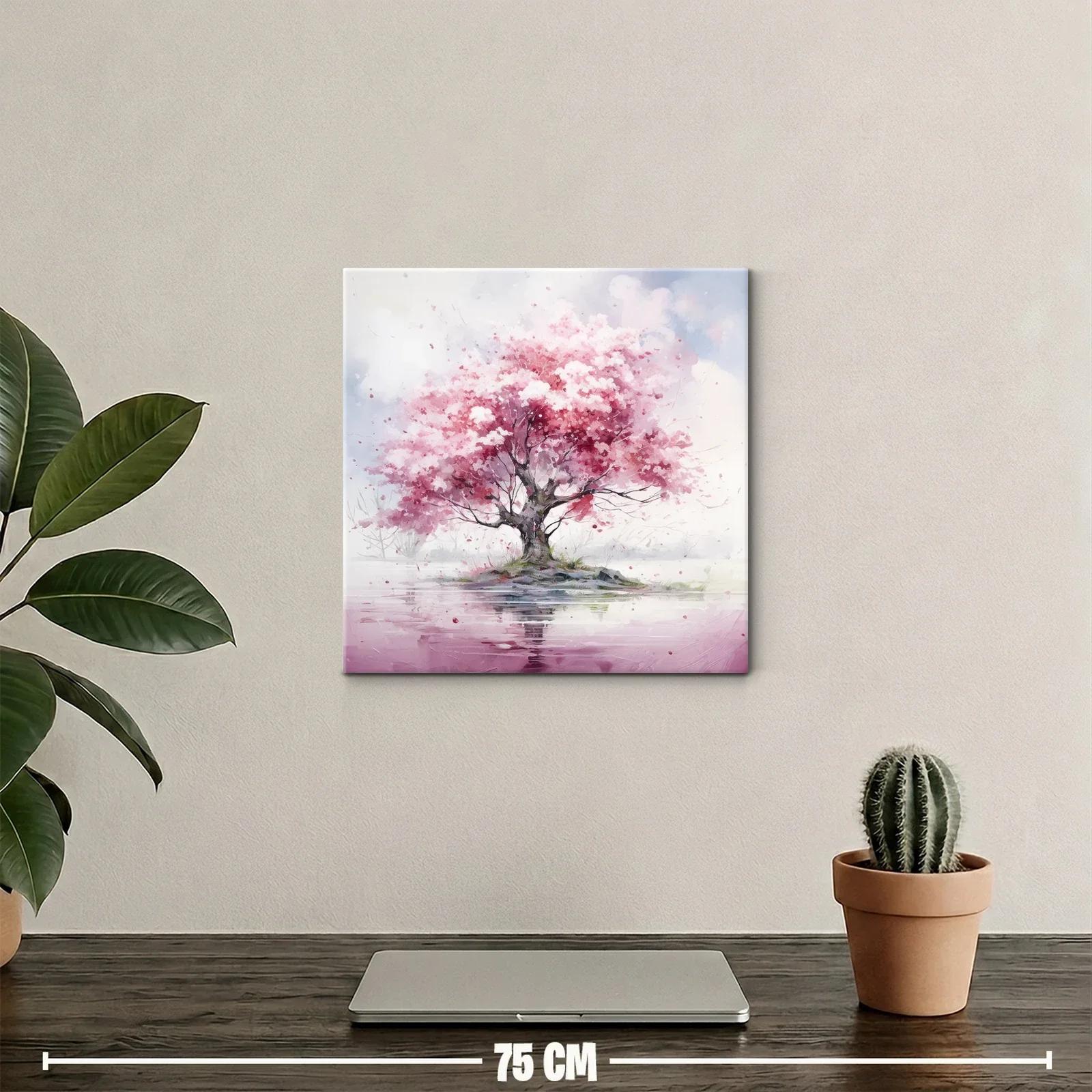 Árbol rosa en isla reflejada en agua tranquila — miniatura 2