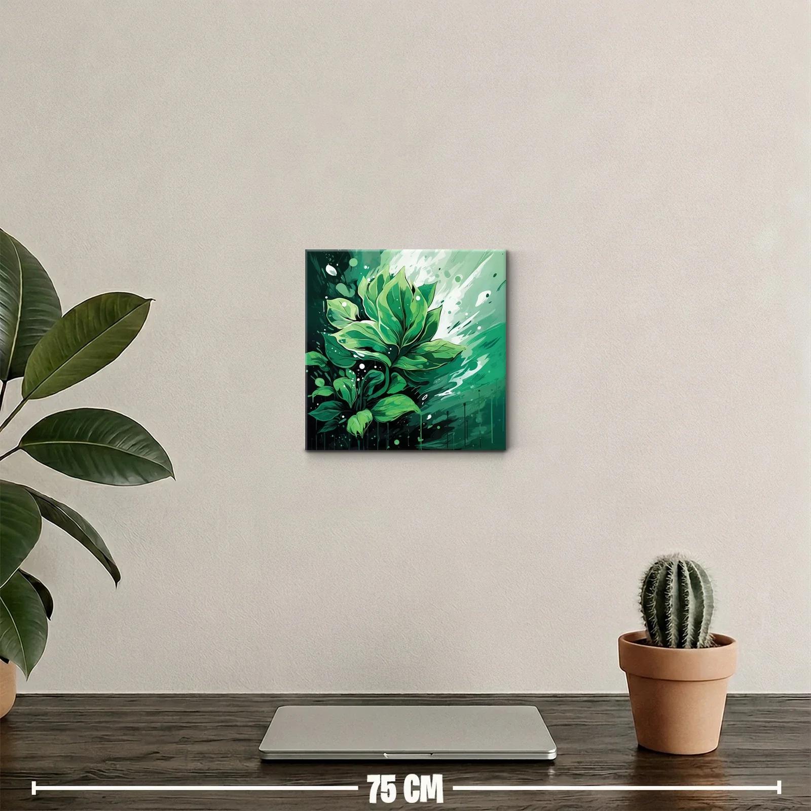 Cuadro decorativo vibrante con hojas verdes en movimiento — miniatura 2