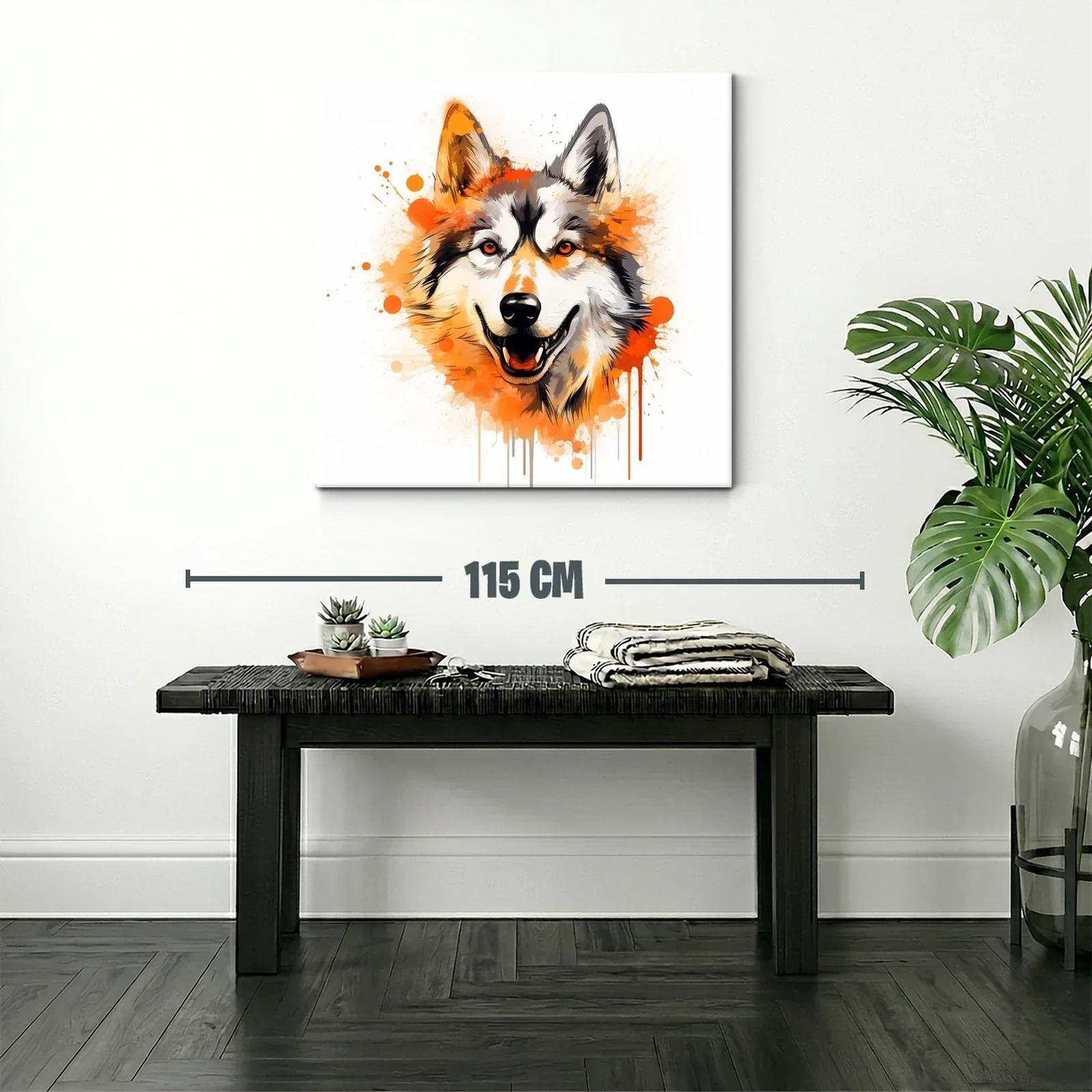 Cuadro moderno con ilustración vibrante de lobo sonriente — miniatura 2