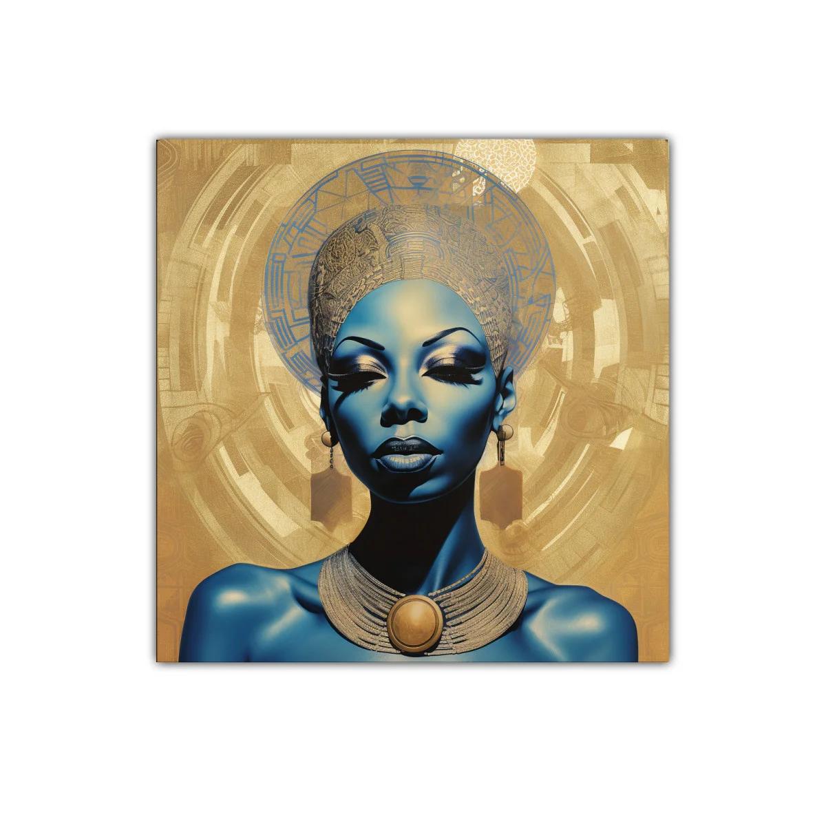 Retrato elegante con halo dorado y tonos azules intensos — imagen principal