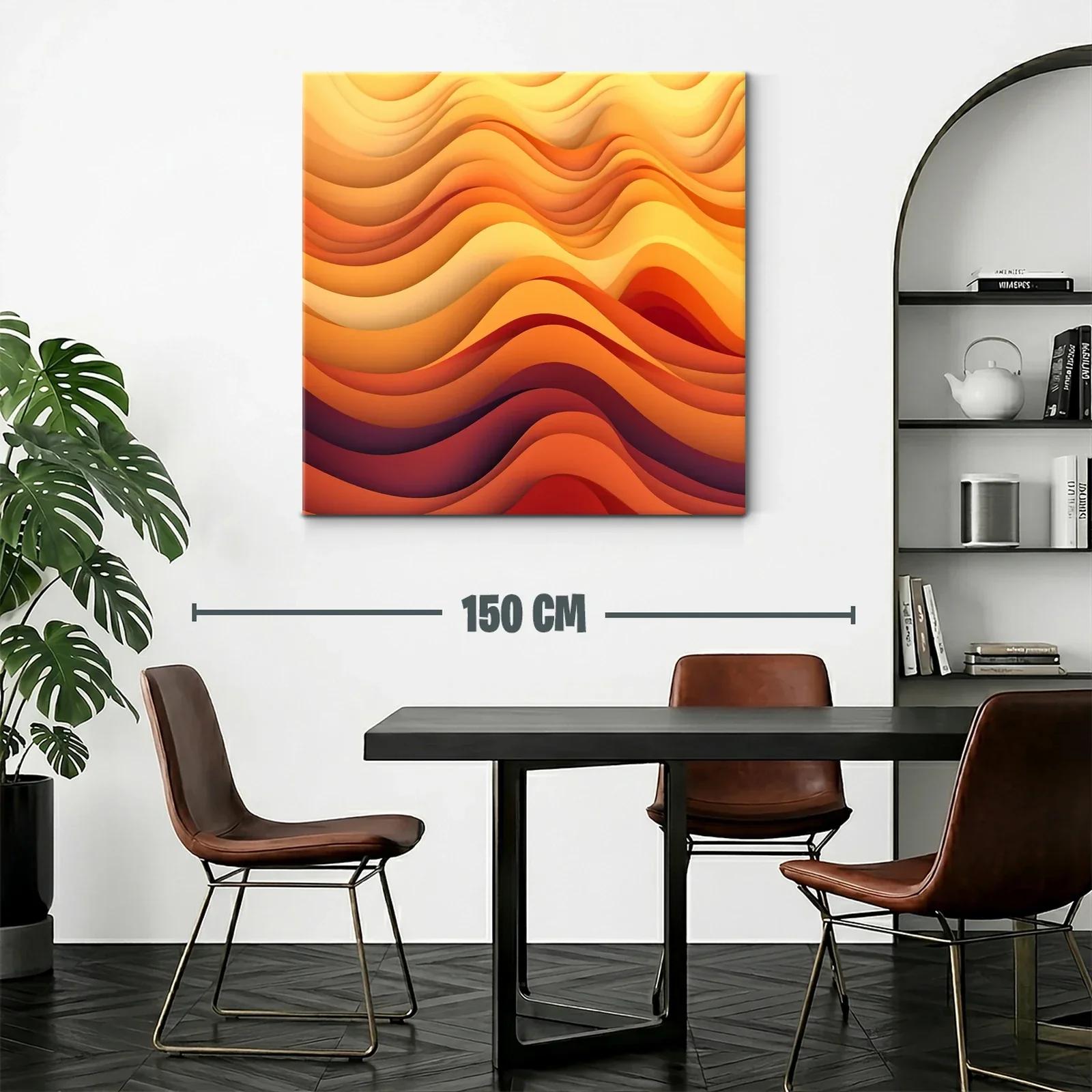 Cuadro abstracto con ondas cálidas en tonos naranjas y amarillos — miniatura 2