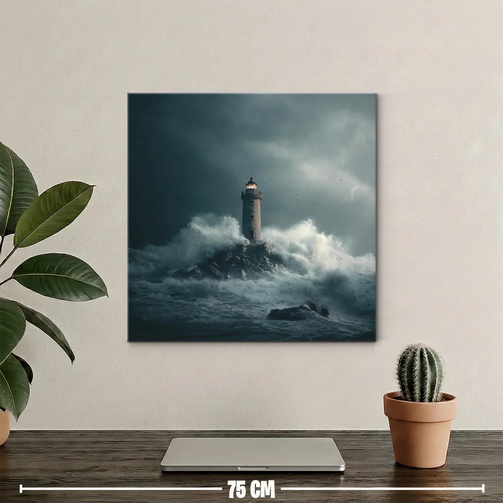 Faro solitario en tormenta rugiente sobre rocas oscuras — miniatura 2