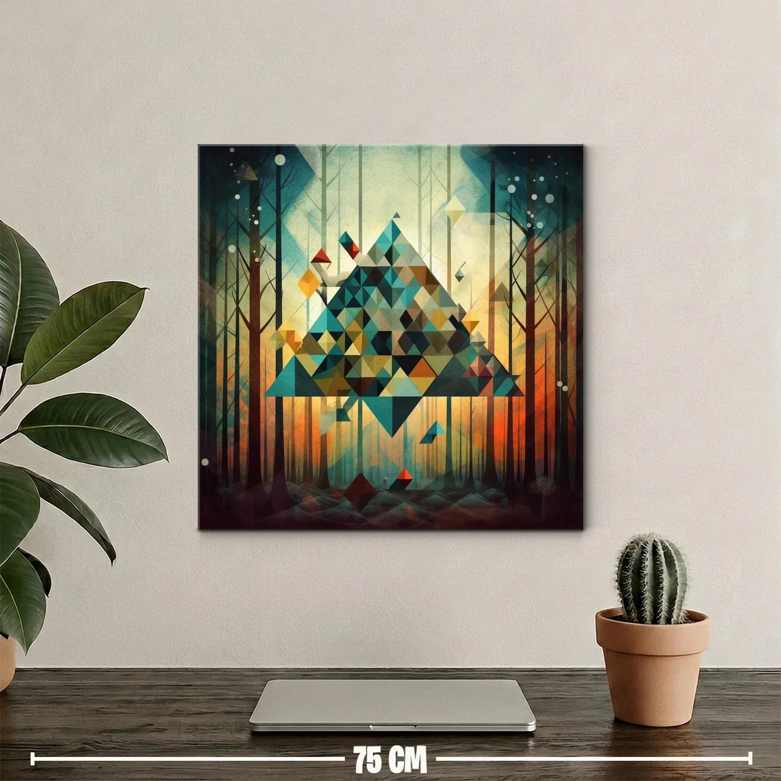 Cuadro geométrico con tonos cálidos y fríos en bosque abstracto — miniatura 2