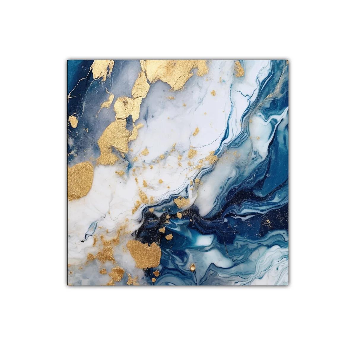 Cuadro decorativo con diseño abstracto en azul y dorado