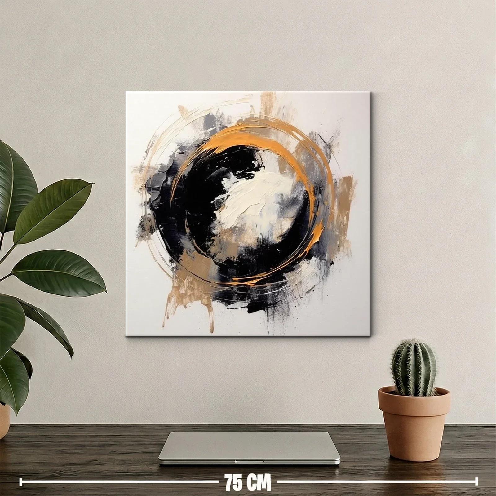 Cuadro abstracto con círculo dinámico en tonos tierra y negro — miniatura 2