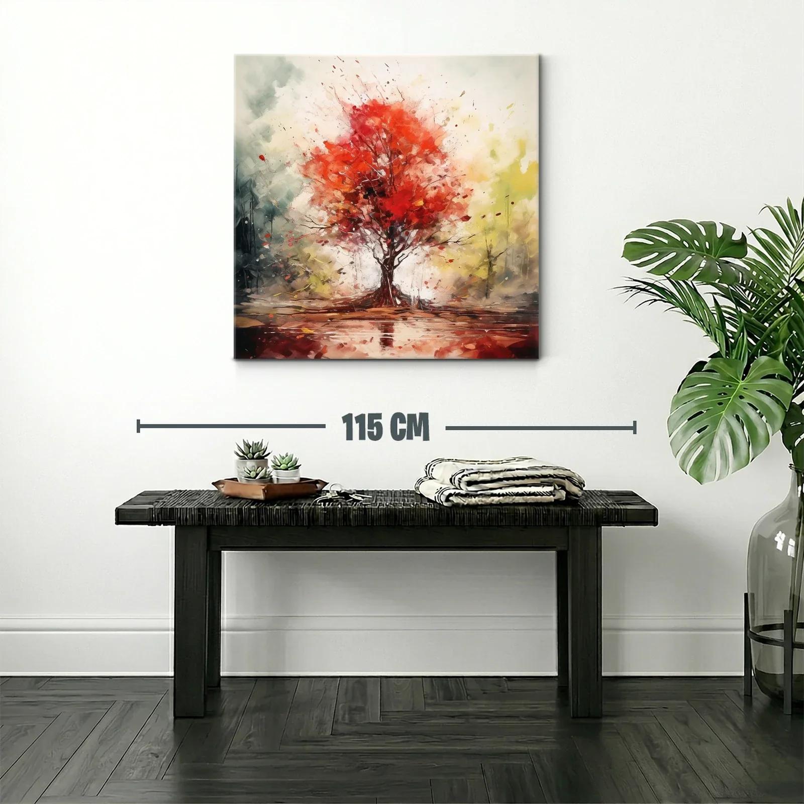 Árbol en otoño con vibrantes tonos rojos y ambiente sereno — miniatura 2
