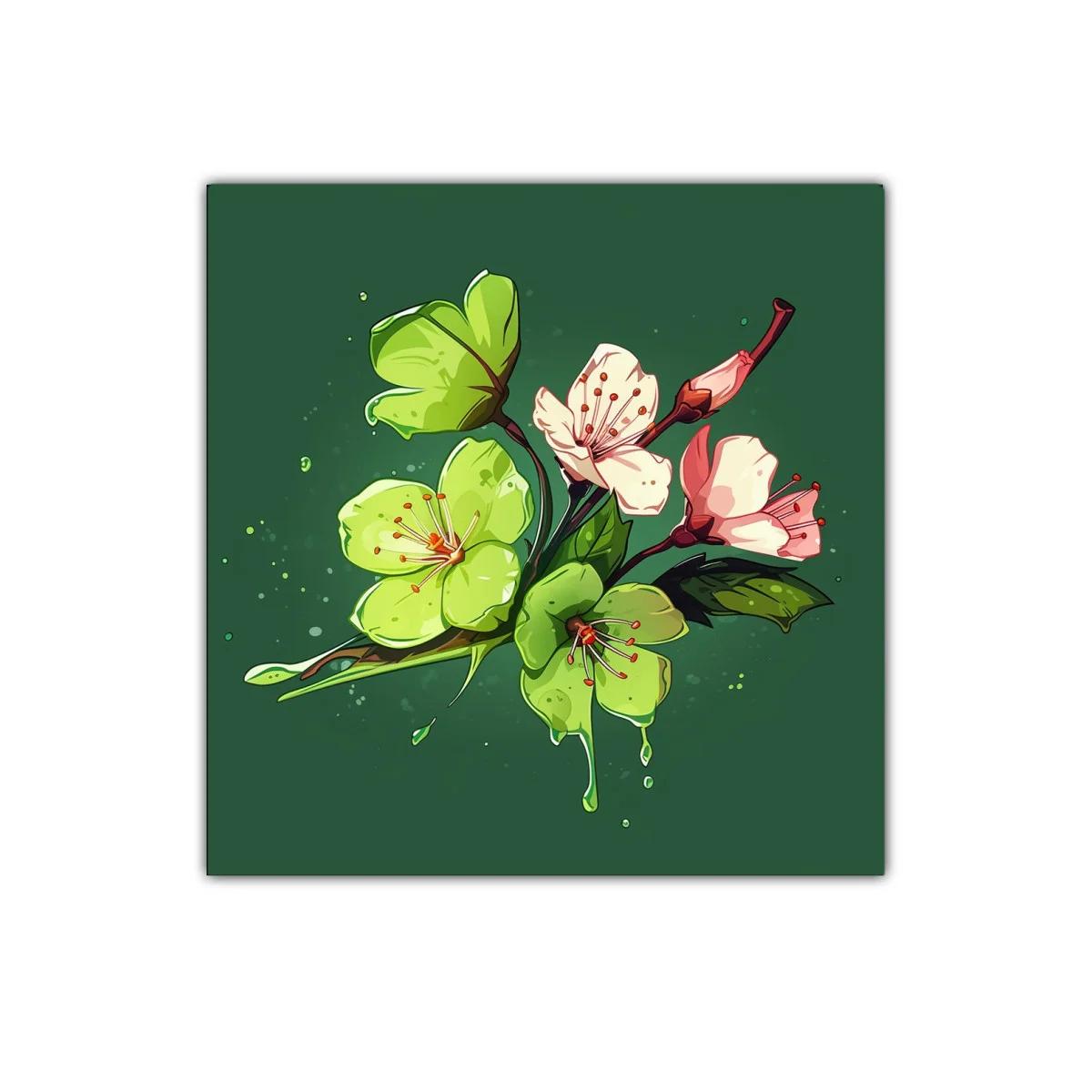 Flores delicadas con tonos verdes y rosados sobre fondo oscuro