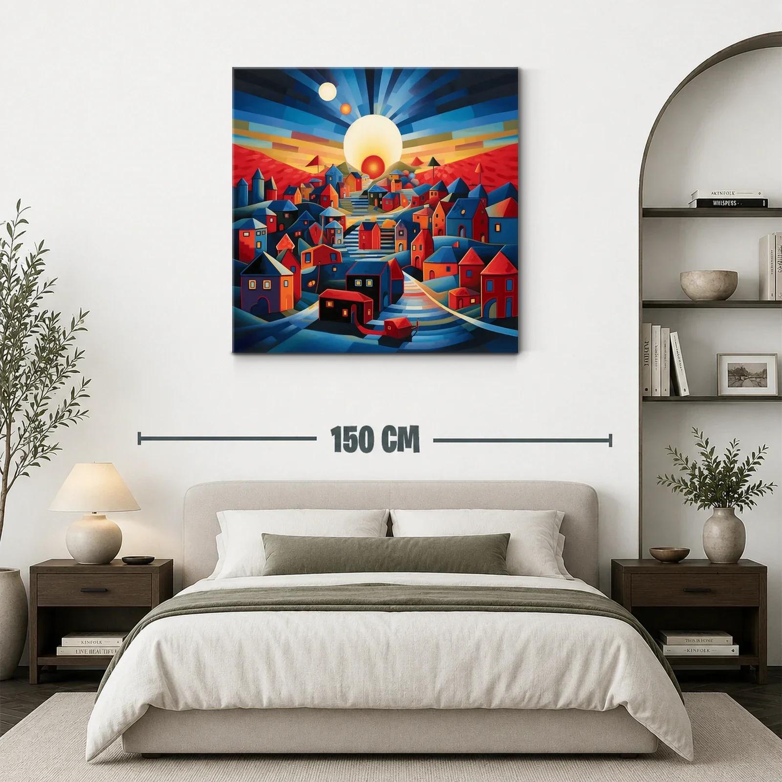 Pueblo al amanecer con luces cálidas y vibrantes — miniatura 3