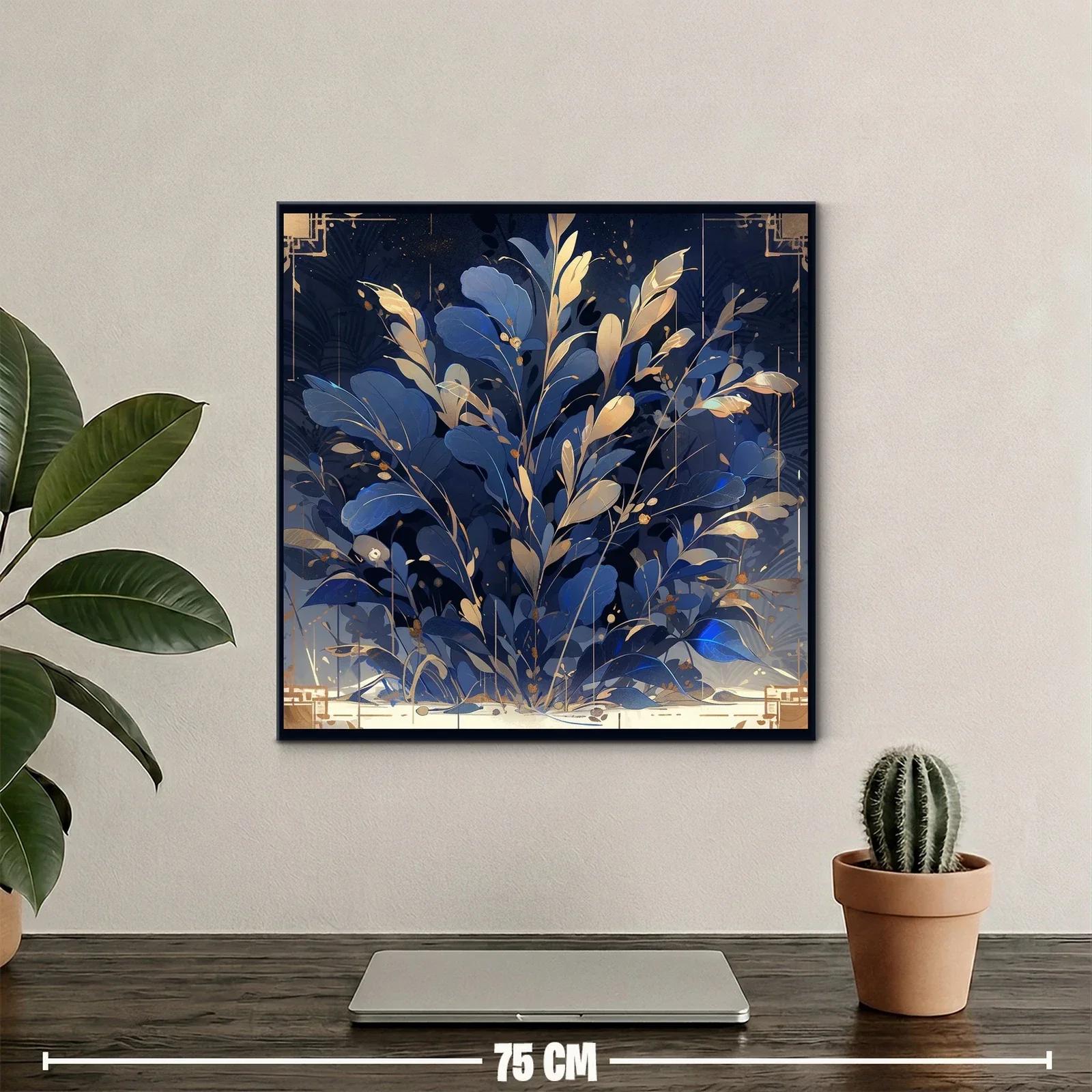 Cuadro con hojitas doradas y tonos azules sofisticados — miniatura 2