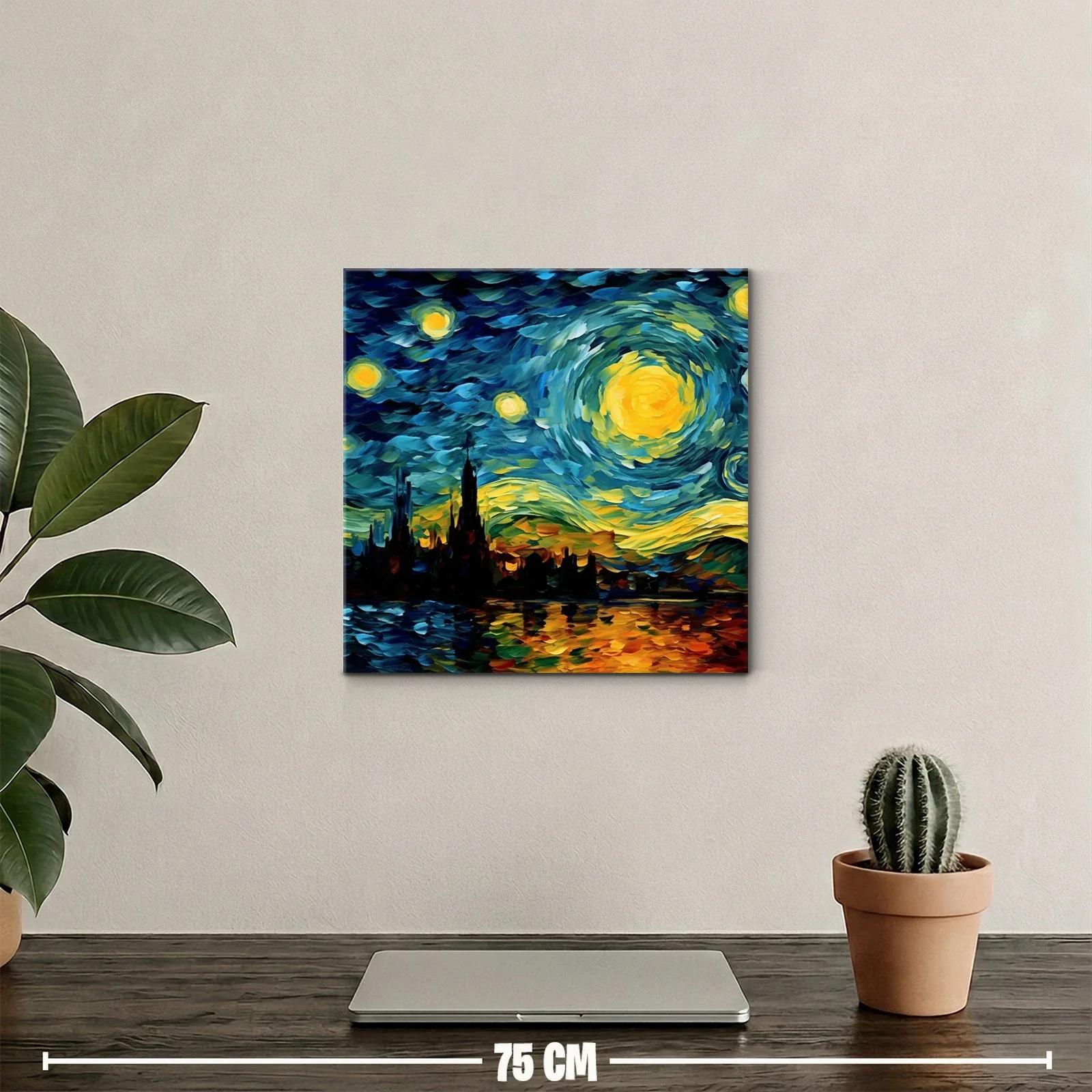 Cielo estrellado vibrante sobre ciudad reflejada en agua — miniatura 2