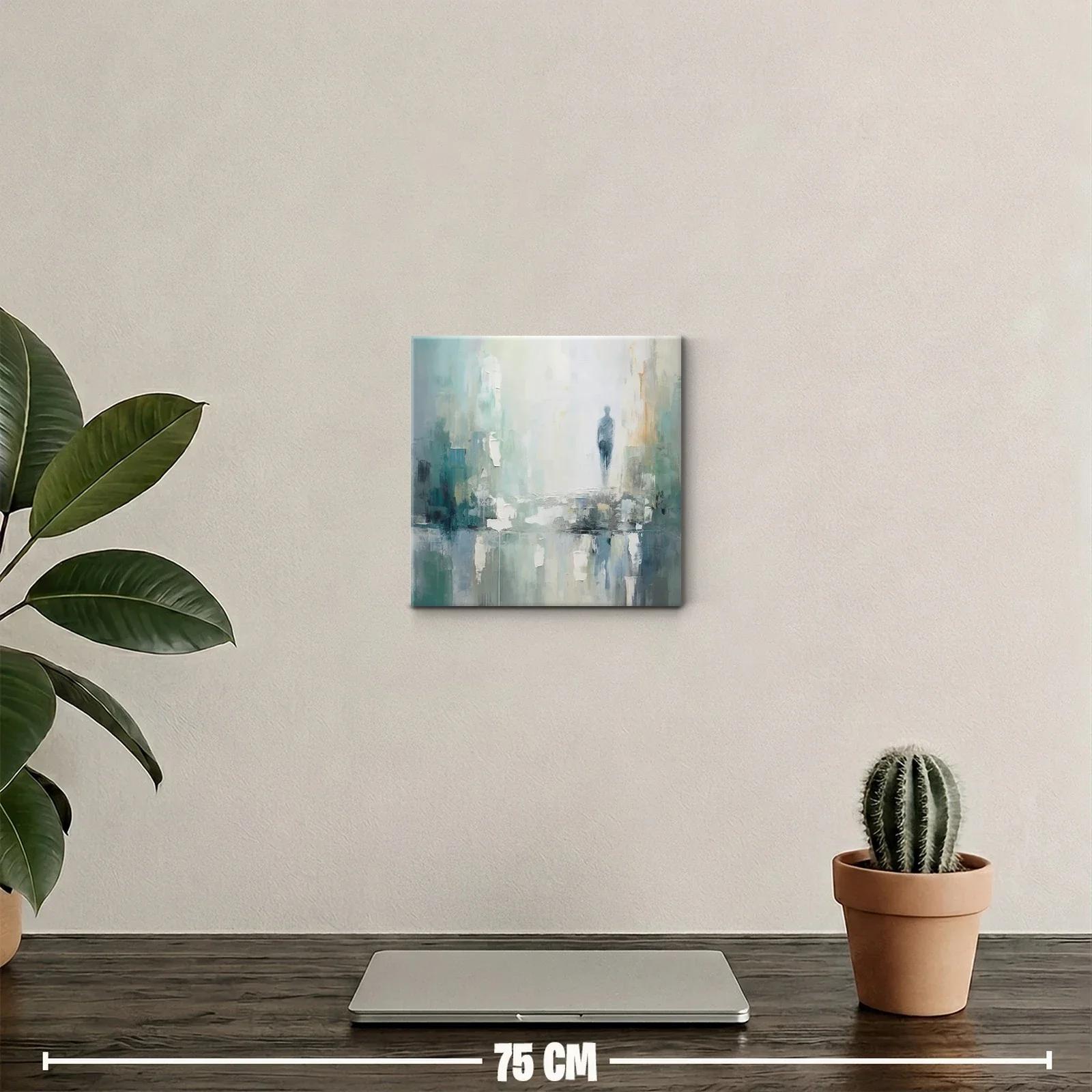 Cuadro abstracto con figura humana y tonos suaves — miniatura 2