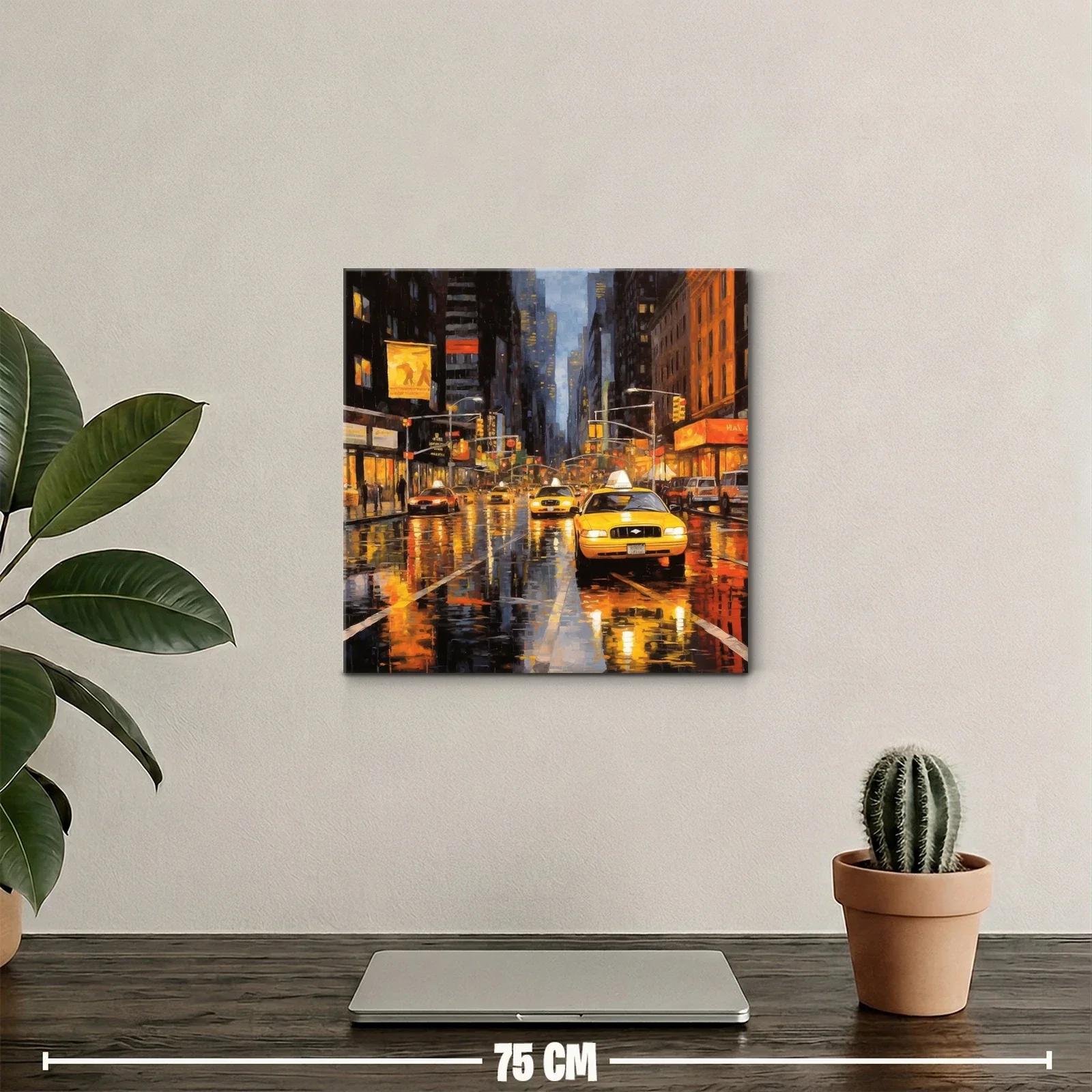 Atardecer Urbano con Taxis Amarillos en Ciudad Llovediza — miniatura 2