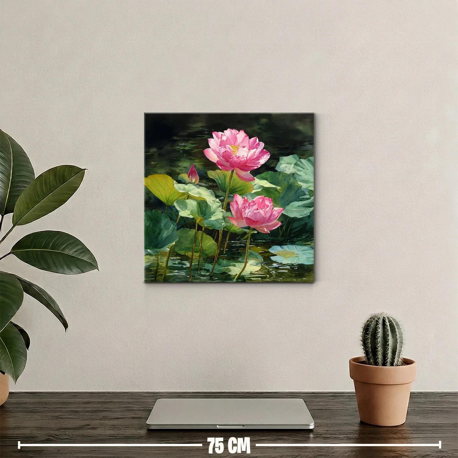 Flores de loto rosas sobre agua verde en calma — miniatura 2
