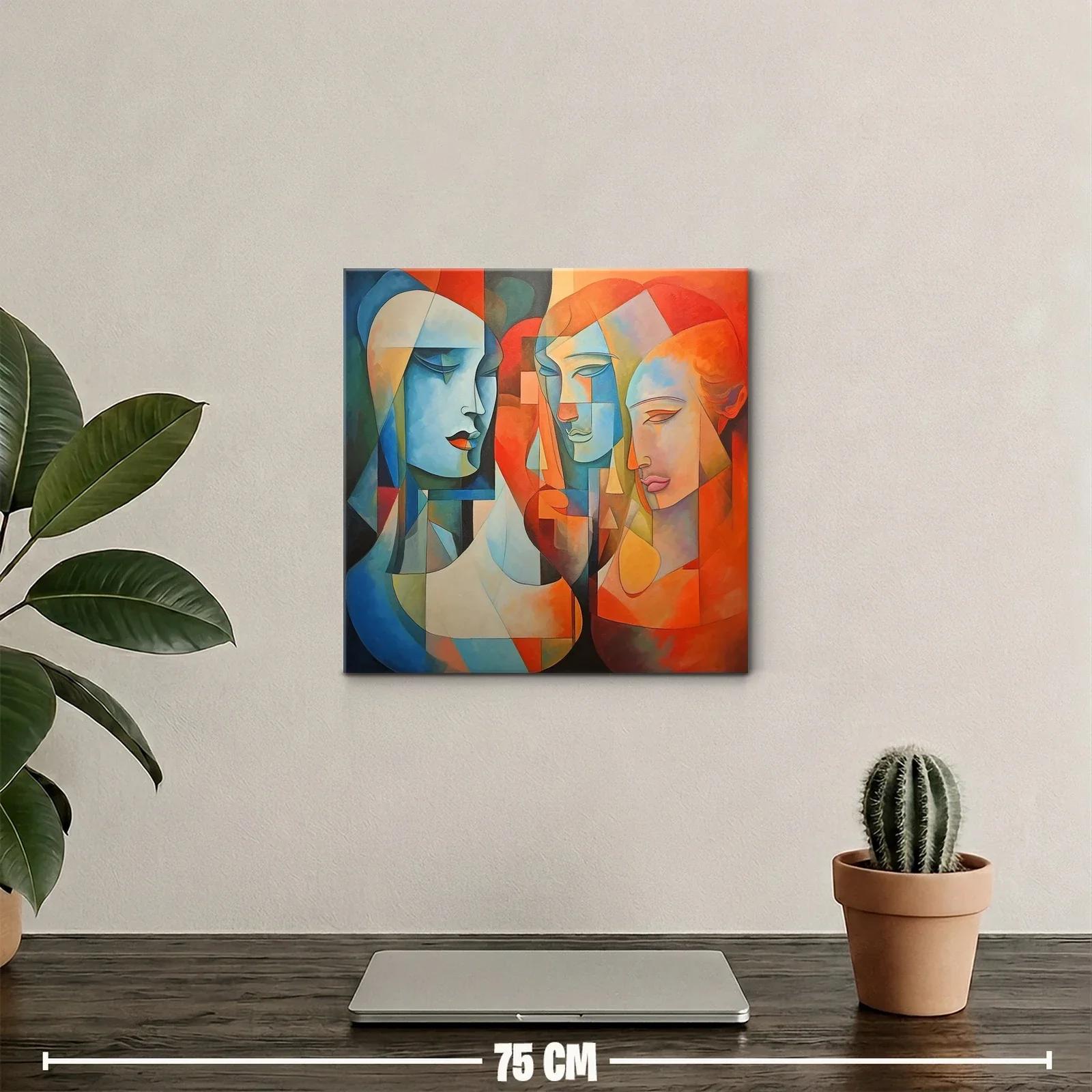 Cuadro abstracto con rostros y contrastes cálidos y fríos — miniatura 2