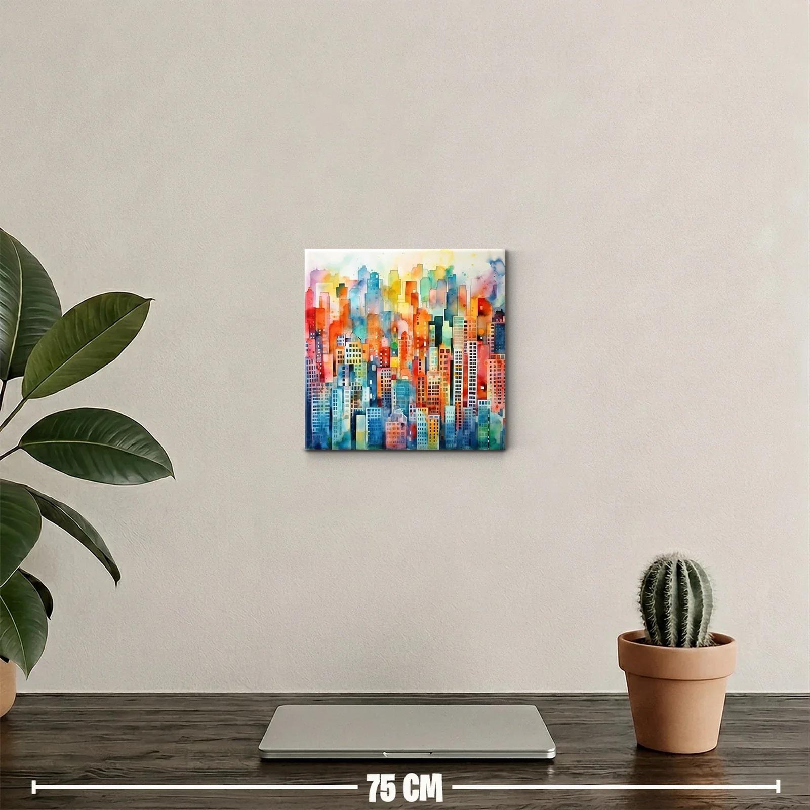 Ciudad vibrante con rascacielos en colores intensos y difuminados — miniatura 2
