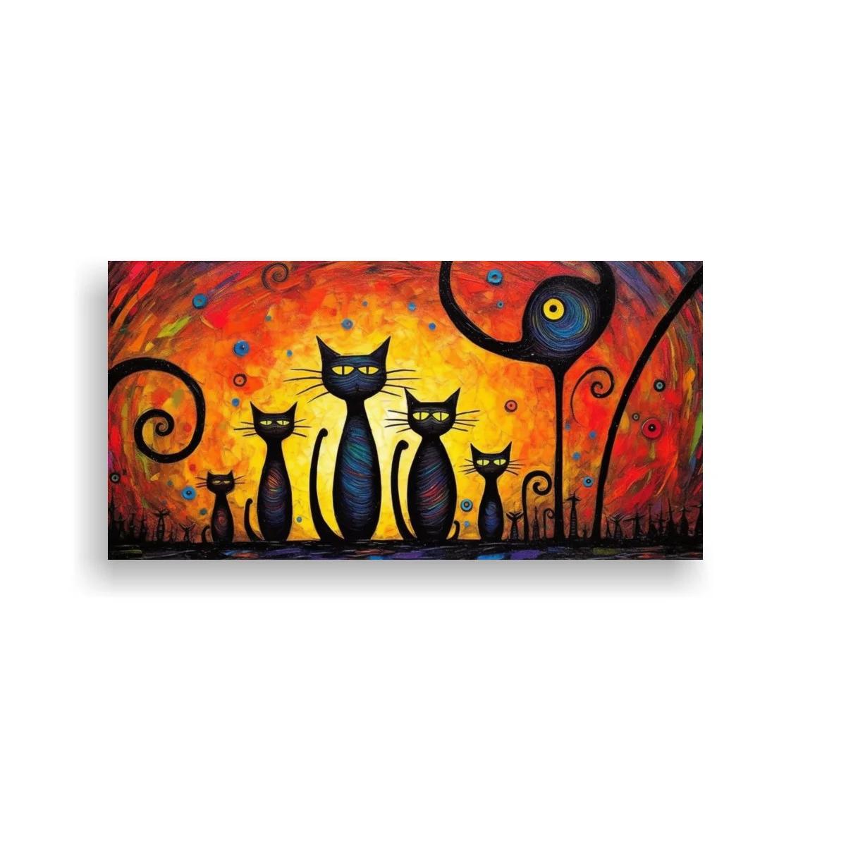 Cuadro gatos negros en franja oscura
