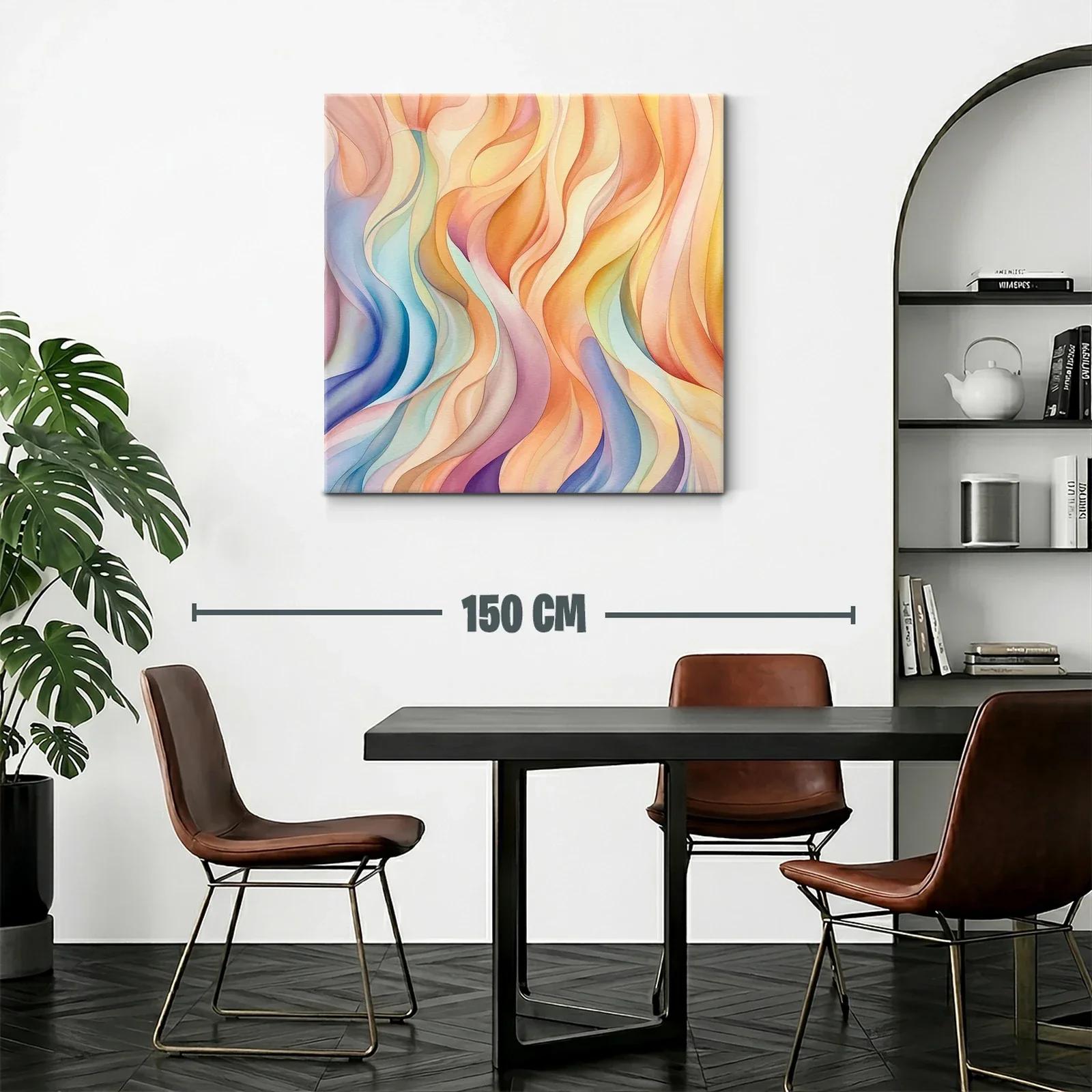 Cuadro abstracto en tonos cálidos y fríos con movimiento fluido — miniatura 2